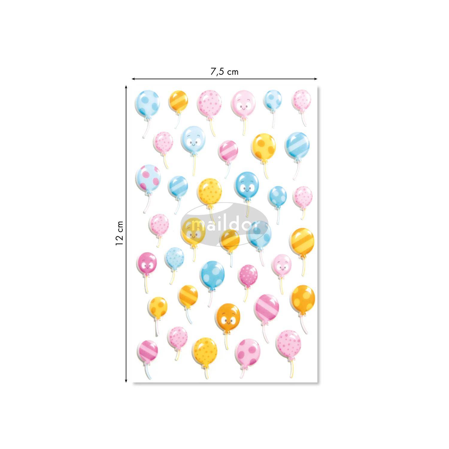Maildor 10x Cooky, 1 Stickerbogen 7,5x12cm, Luftballons - Mehrfarbig CY116C