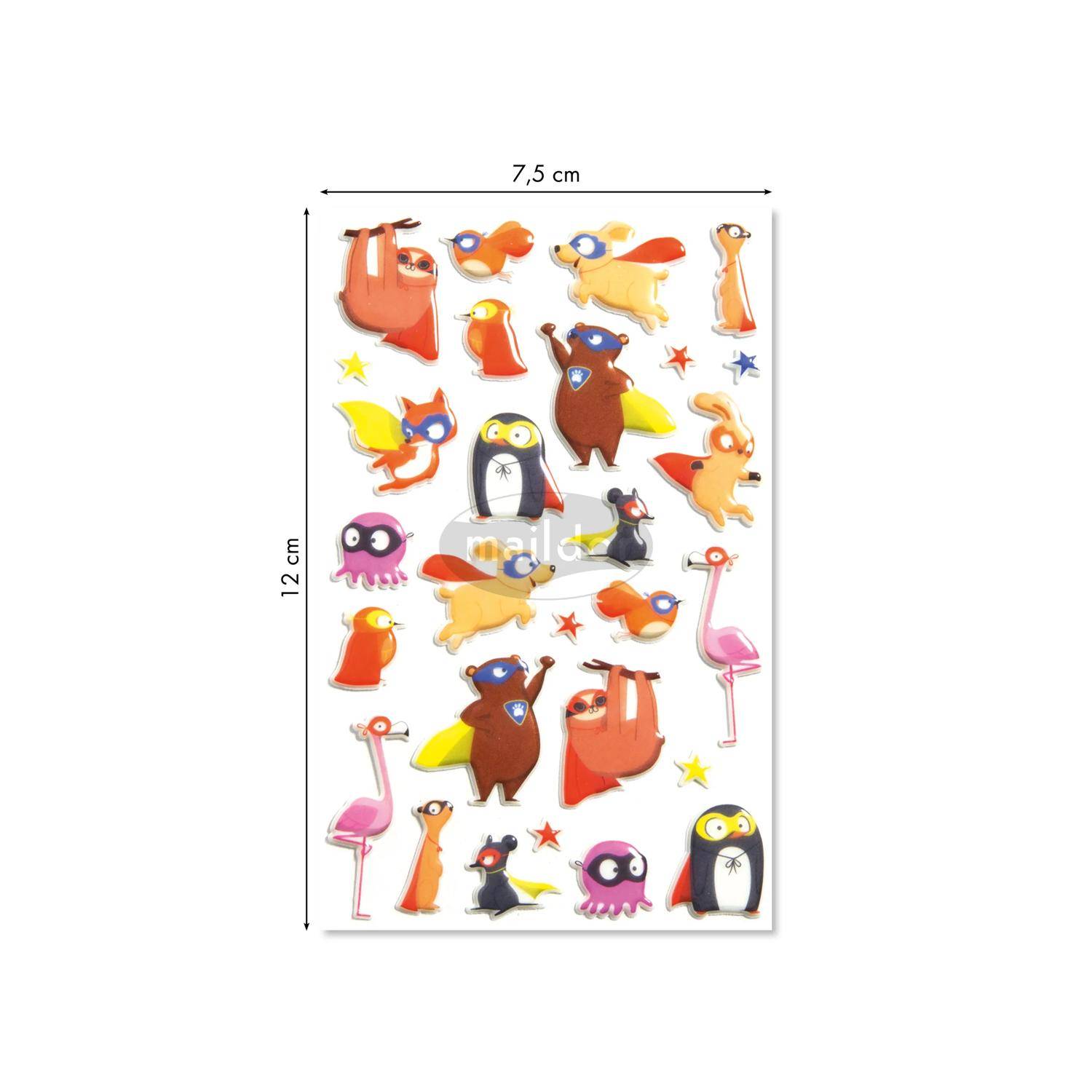 Maildor 10x Cooky, 1 Stickerbogen 7,5x12cm, Superhelden-Tiere Mehrfarbig CY112C