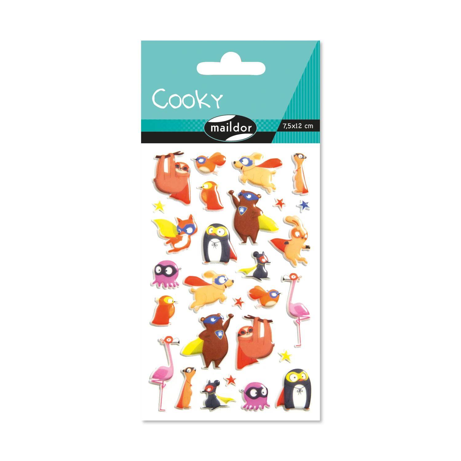 Maildor 10x Cooky, 1 Stickerbogen 7,5x12cm, Superhelden-Tiere Mehrfarbig CY112C