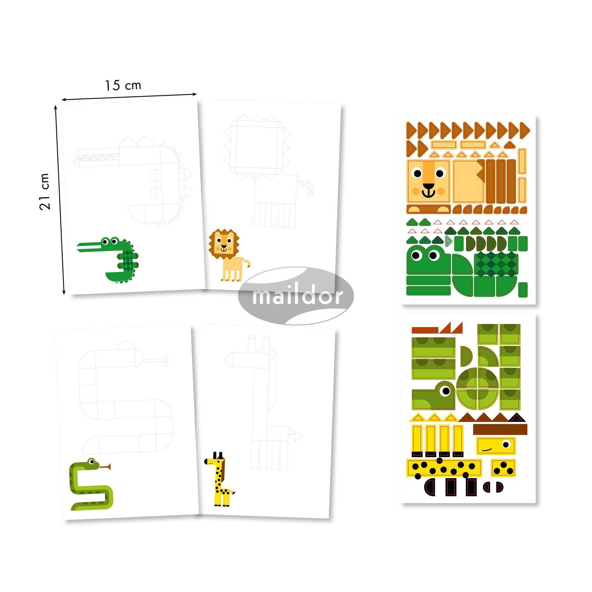 Maildor 10x Kreativset, Tangram-Tiere - Mehrfarbig AF023C