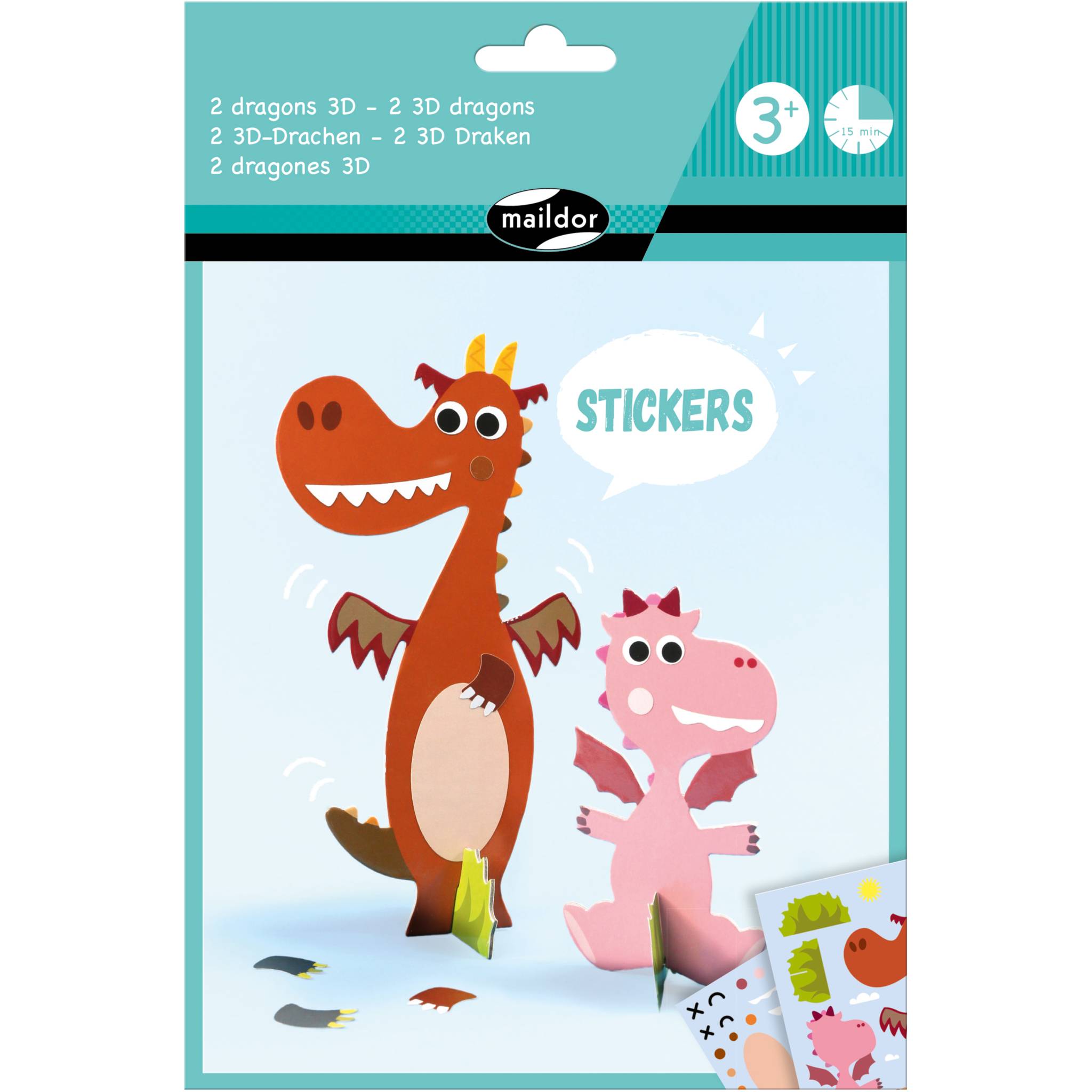 Maildor 10x Kreativset, 3D-Drachen - Mehrfarbig AF024C