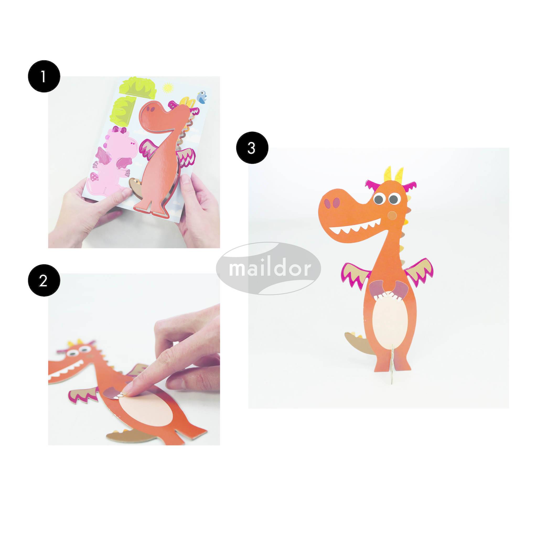 Maildor 10x Kreativset, 3D-Drachen - Mehrfarbig AF024C