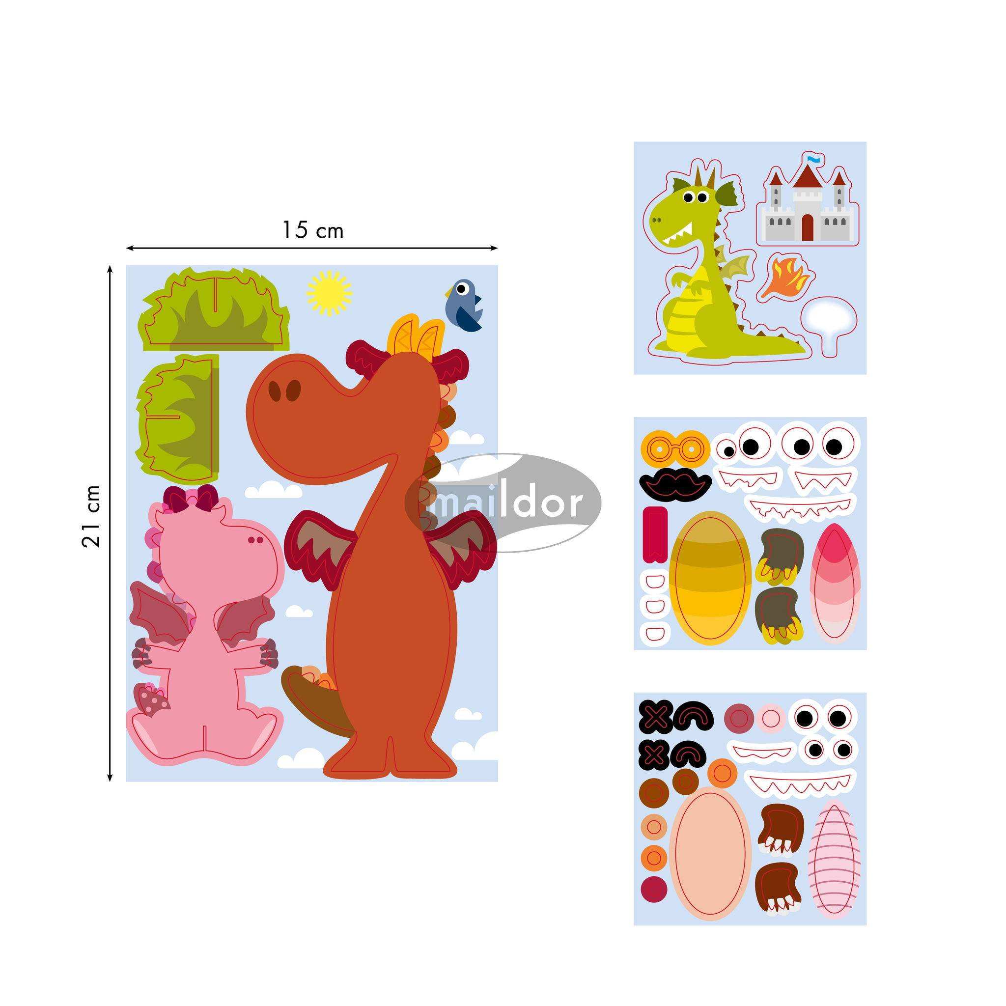 Maildor 10x Kreativset, 3D-Drachen - Mehrfarbig AF024C