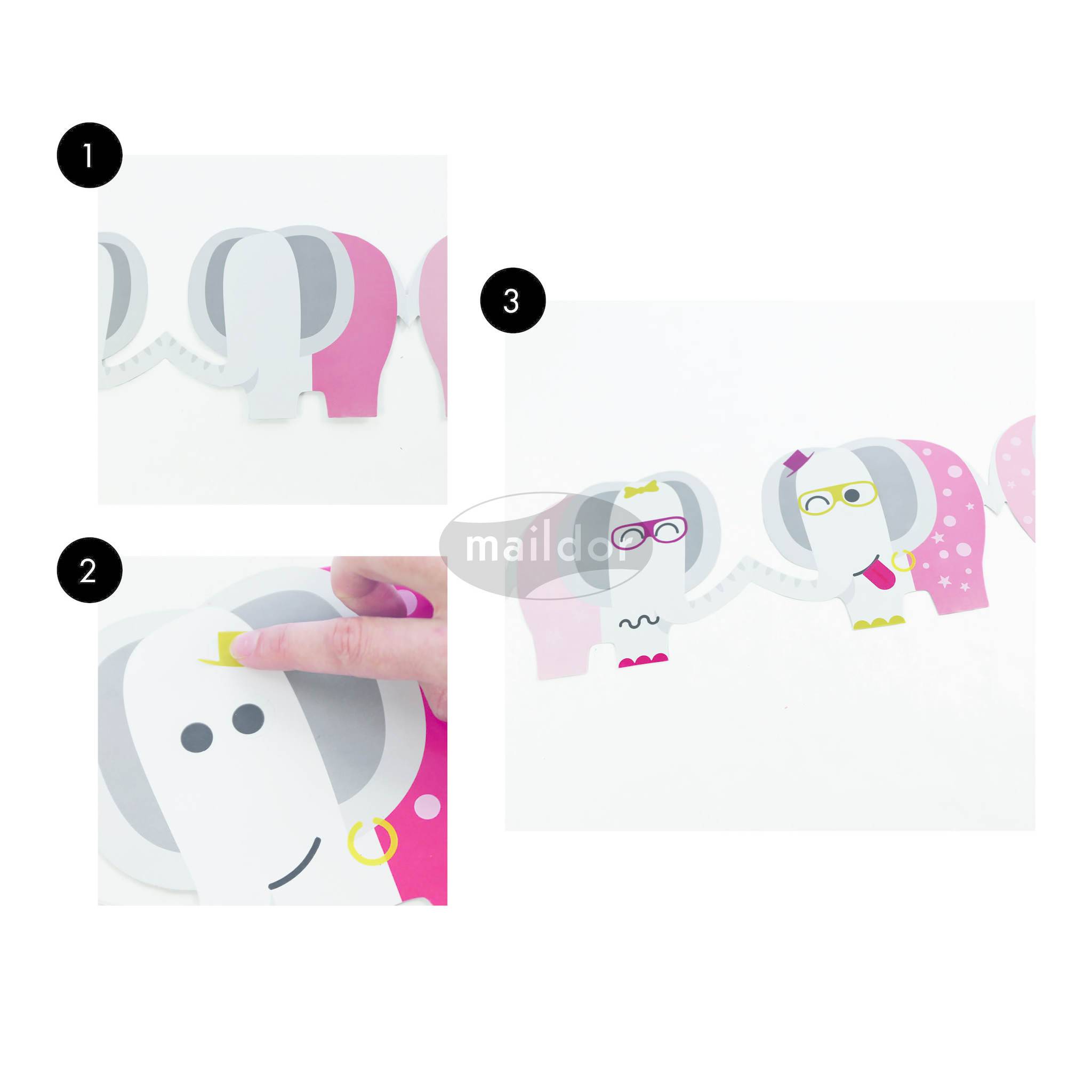 Maildor 10x Kreativset, Elefantengirlande - Mehrfarbig AF020C