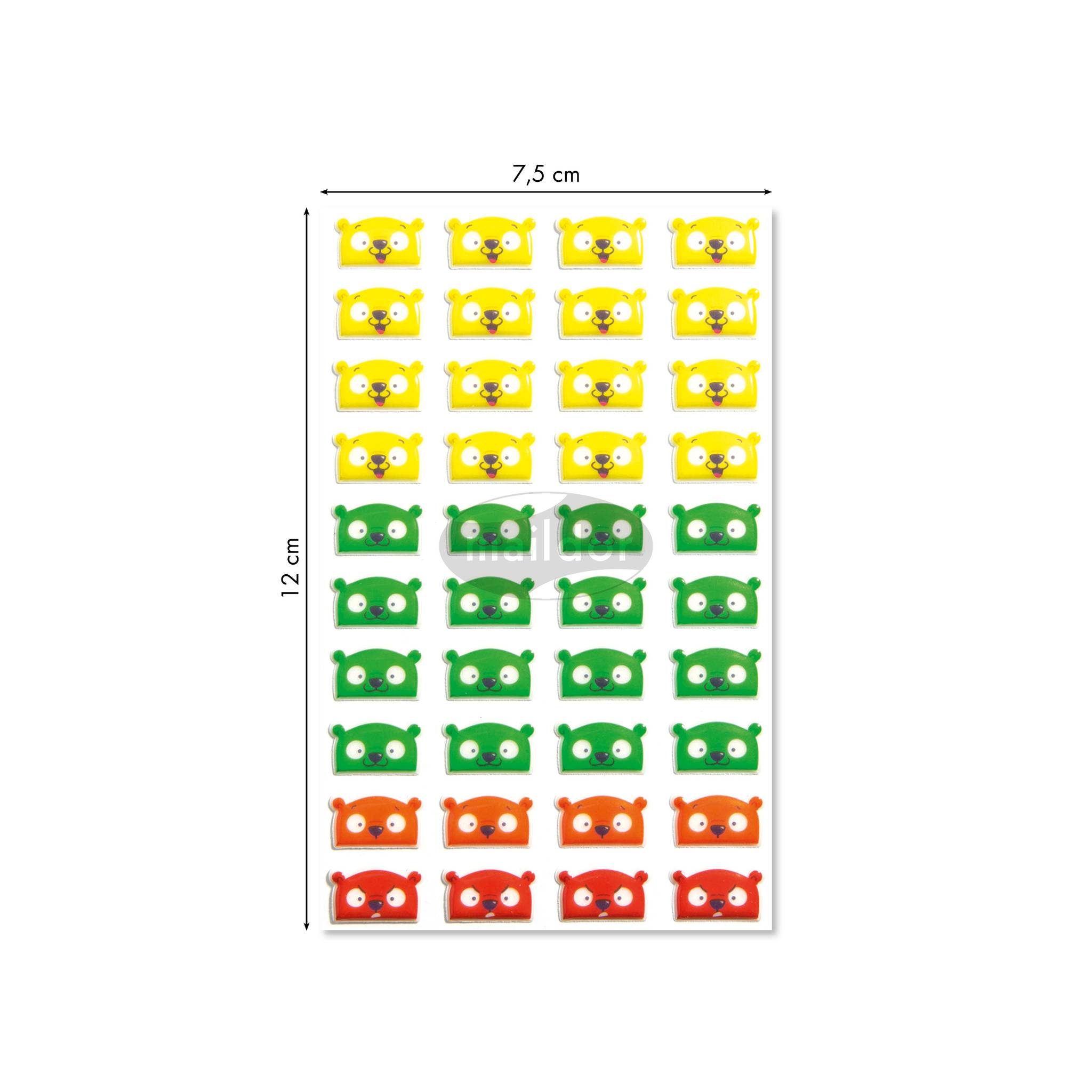 Maildor 10x Cooky, 1 Stickerbogen 7,5x12cm, Bärenköpfe Emoticons CY119C