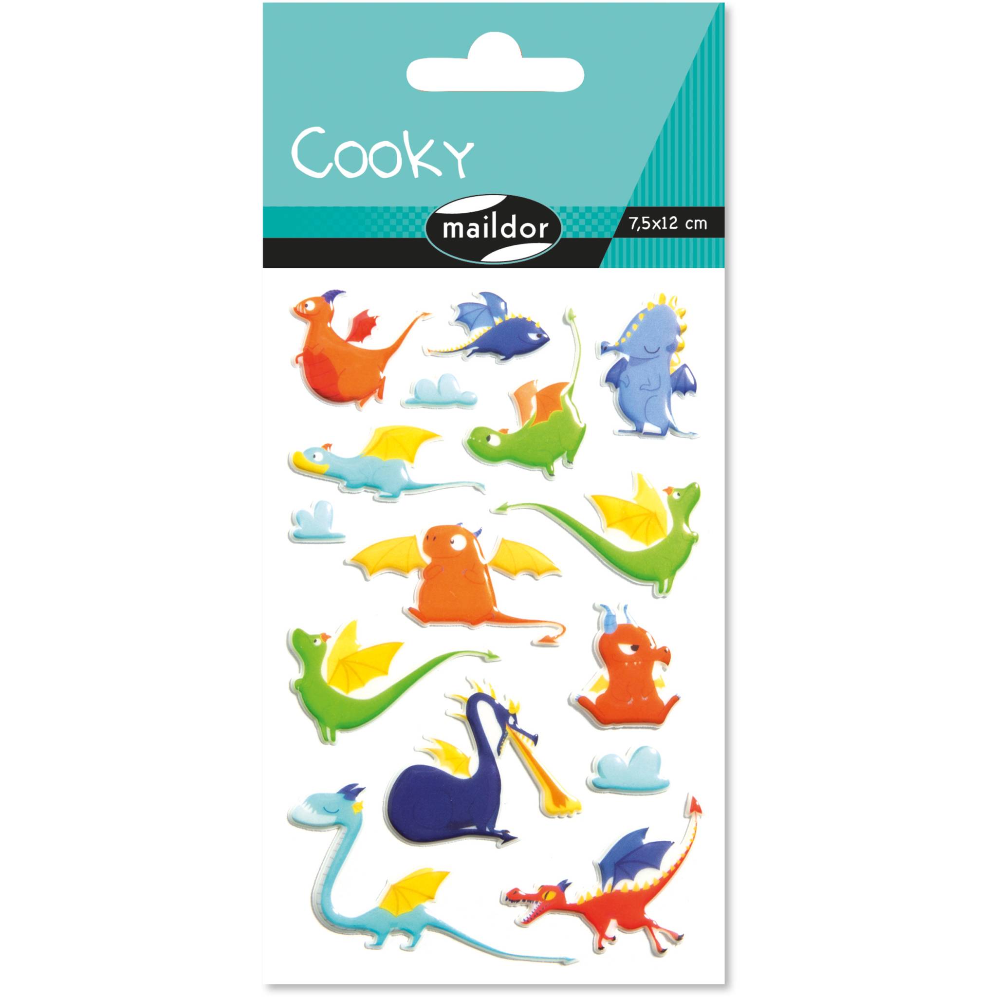 Maildor 10x Cooky, 1 Stickerbogen 7,5x12cm, Drachen - Mehrfarbig CY122C