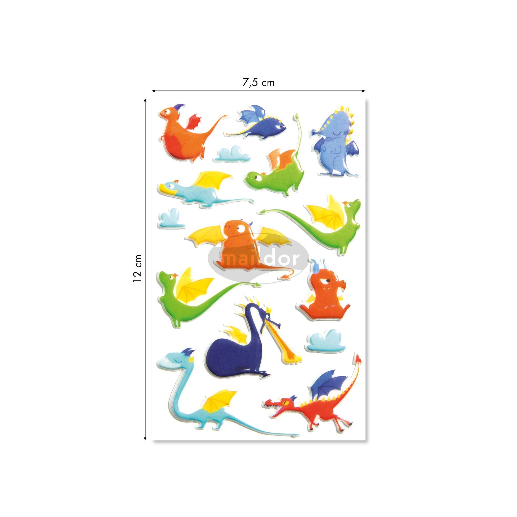 Maildor 10x Cooky, 1 Stickerbogen 7,5x12cm, Drachen - Mehrfarbig CY122C