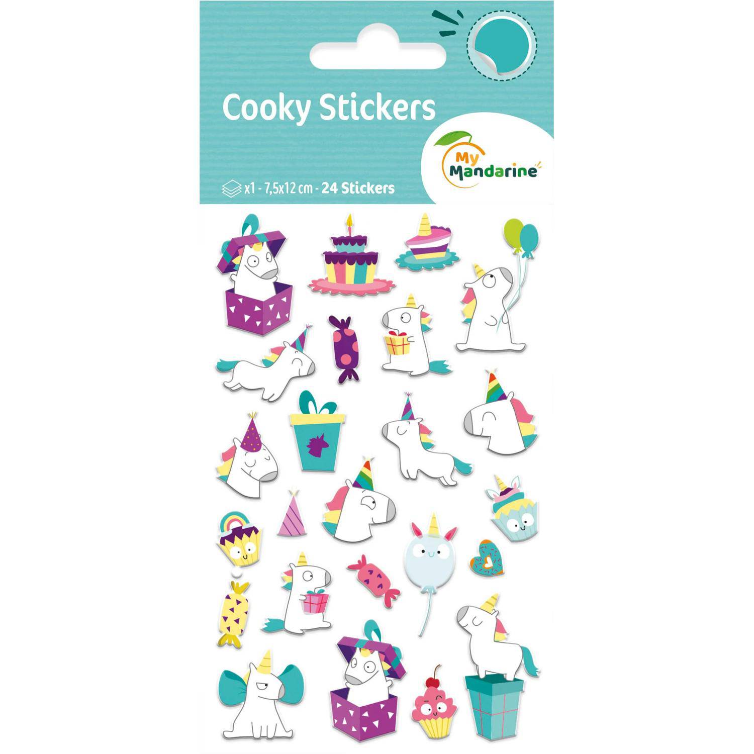 Maildor 10x Cooky, 1 Stickerbogen 7,5x12cm, Einhorn Geburtstag Mehrfarbig CY120C