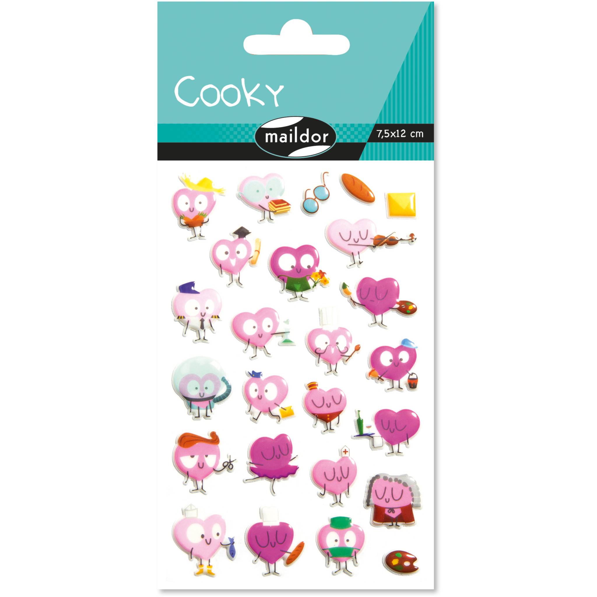 Maildor 10x Cooky, 1 Stickerbogen 7,5x12cm, Herz Berufe - Mehrfarbig CY129C