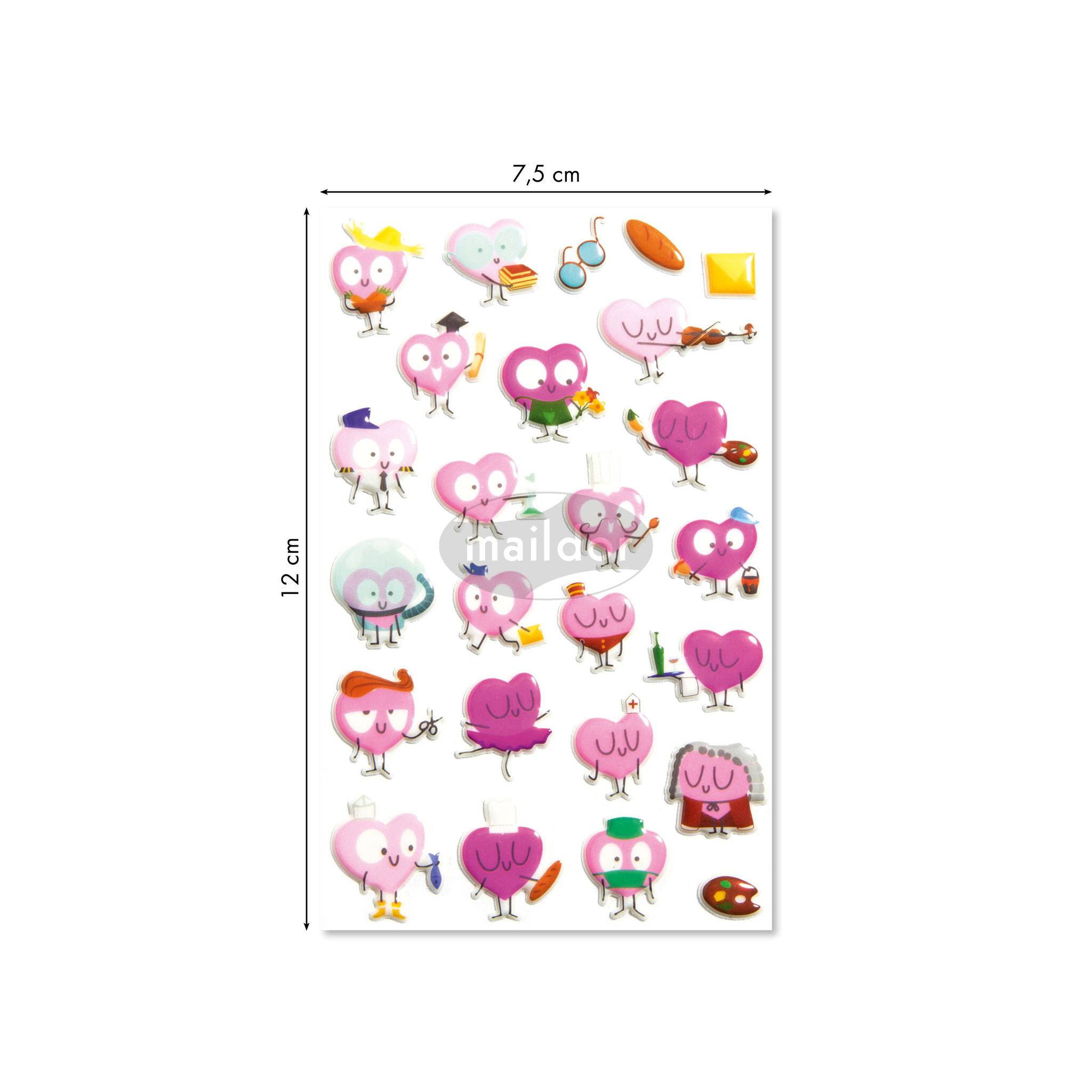 Maildor 10x Cooky, 1 Stickerbogen 7,5x12cm, Herz Berufe - Mehrfarbig CY129C