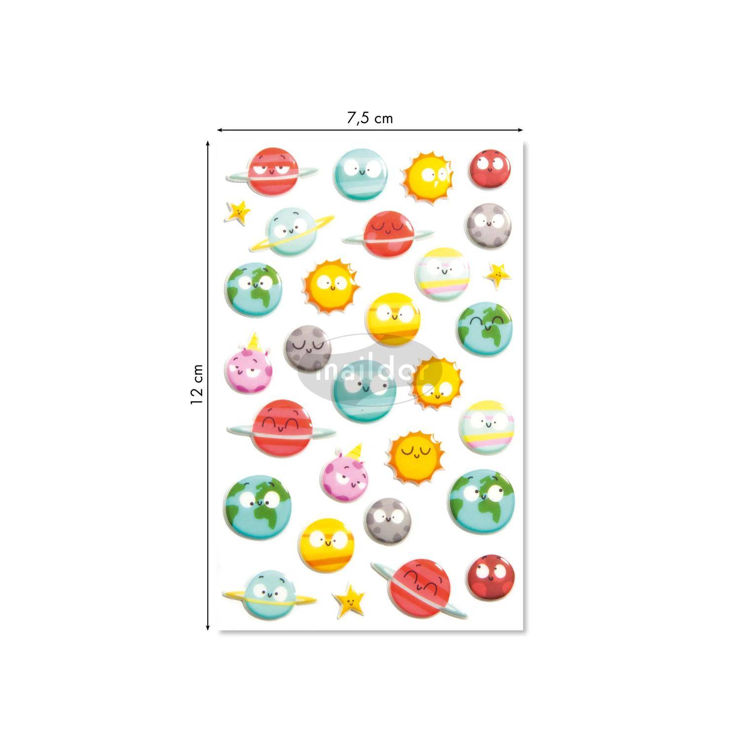 Maildor 10x Cooky, 1 Stickerbogen 7,5x12cm, Planeten - Mehrfarbig CY128C