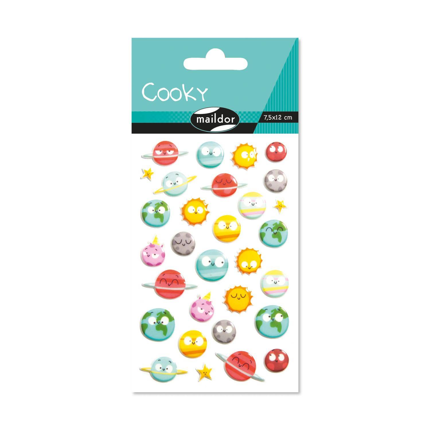 Maildor 10x Cooky, 1 Stickerbogen 7,5x12cm, Planeten - Mehrfarbig CY128C