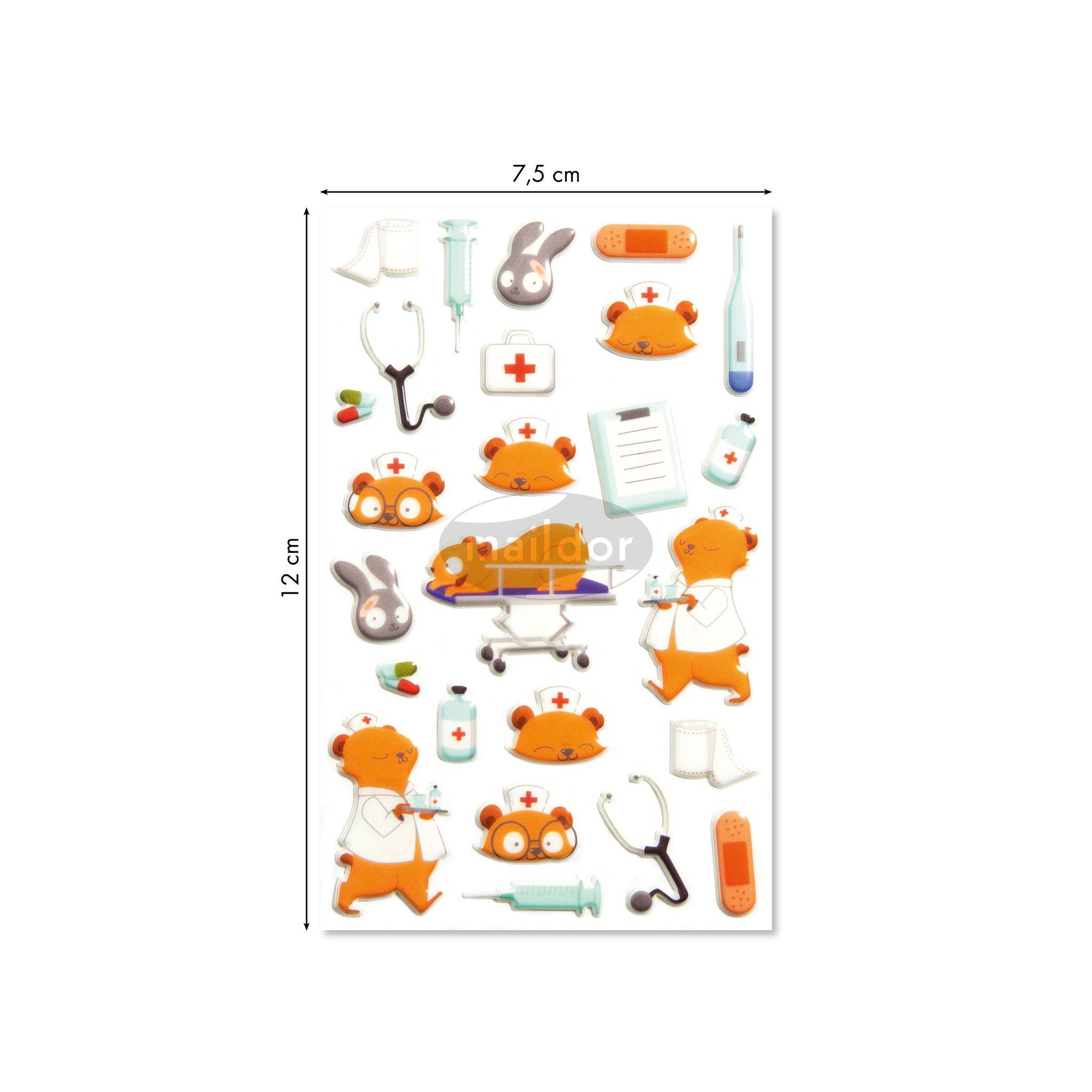 Maildor 10x Cooky, 1 Stickerbogen 7,5x12cm, Krankenhaus - Mehrfarbig CY127C