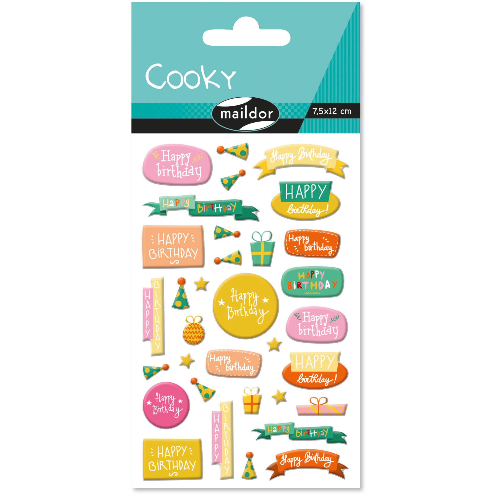 Maildor 10x Cooky, 1 Stickerbogen 7,5x12cm, Happy Birthday - Mehrfarbig CY132C