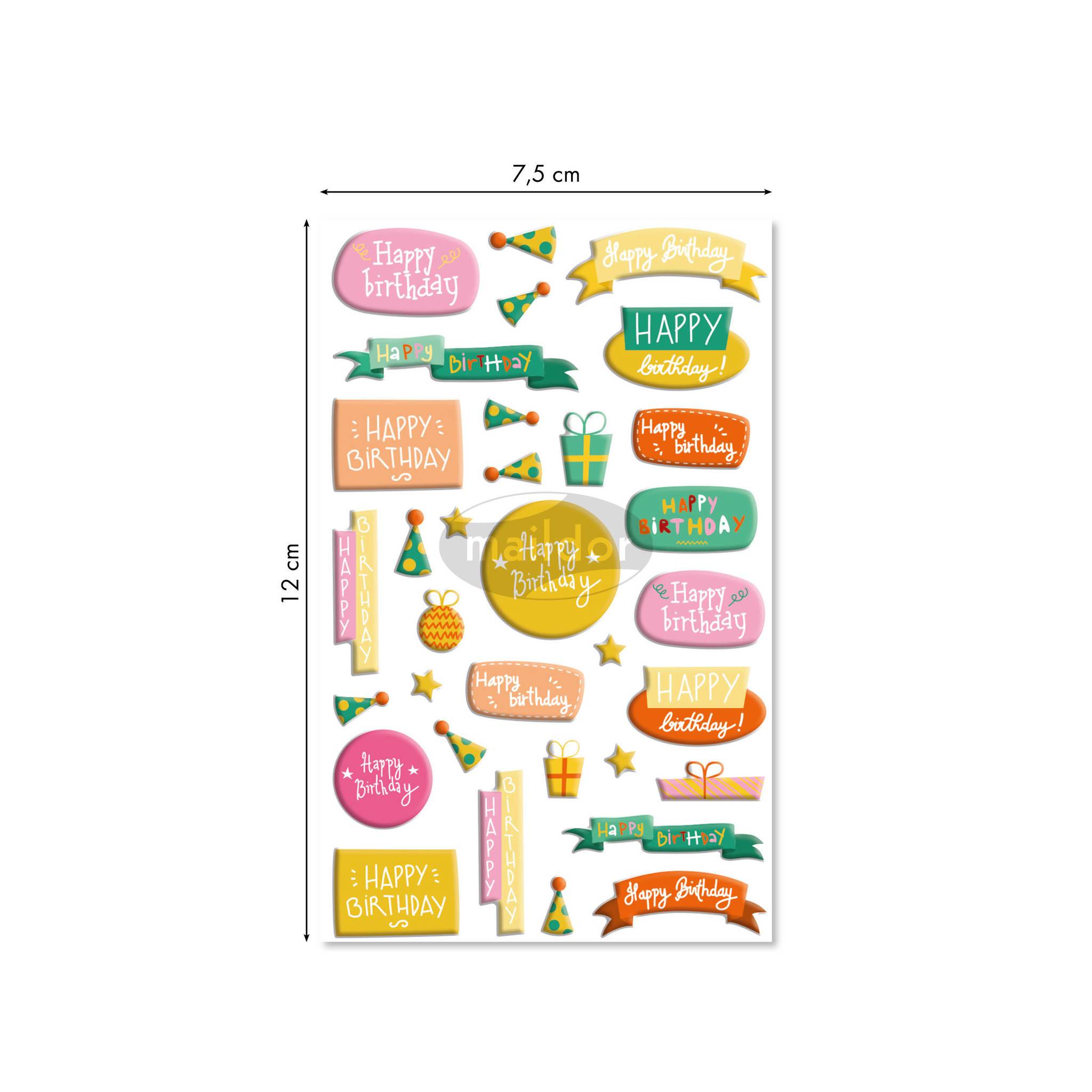 Maildor 10x Cooky, 1 Stickerbogen 7,5x12cm, Happy Birthday - Mehrfarbig CY132C