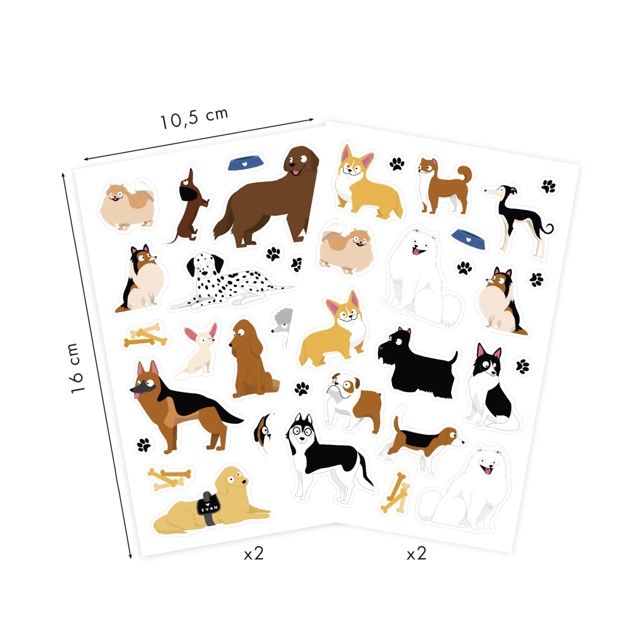 Maildor 10x Mimi Stick, 4 Stickerbogen 10,5x16cm, Hunde - Mehrfarbig AE230C