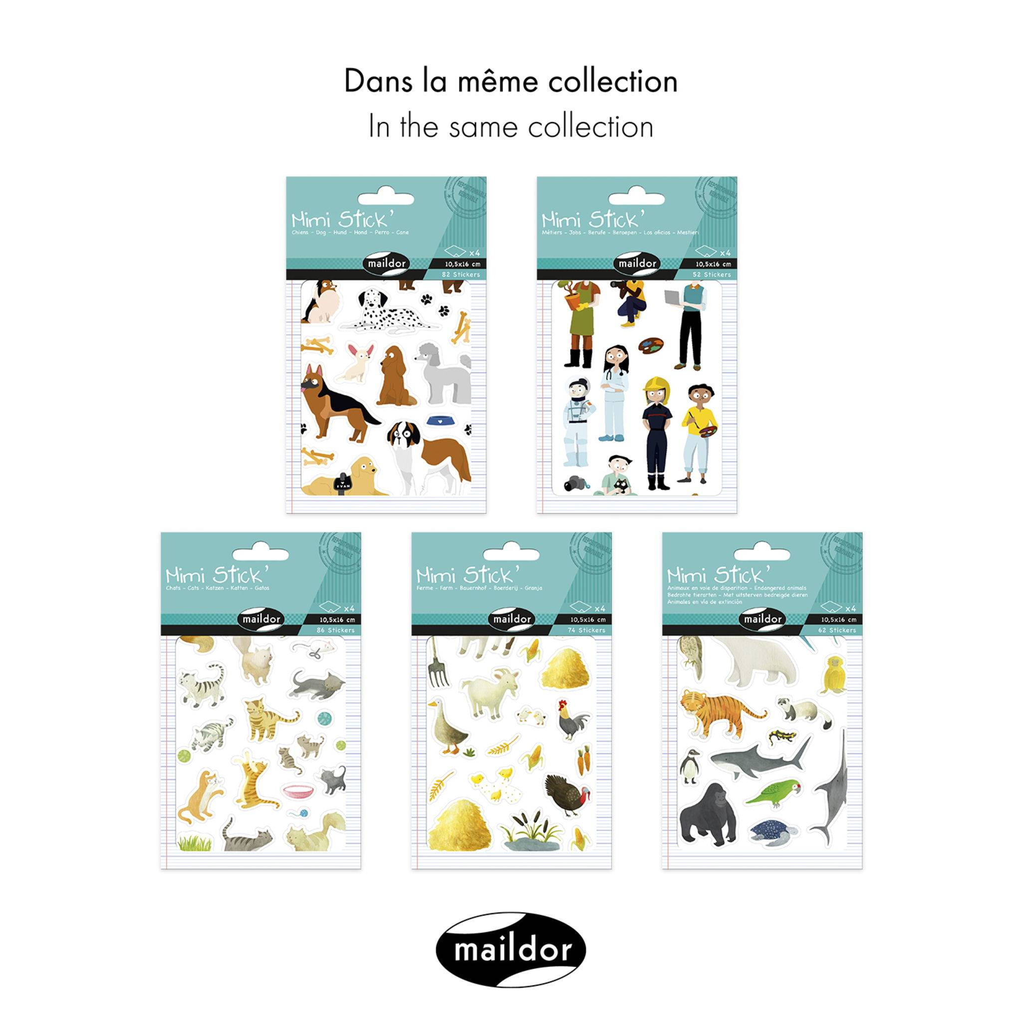 Maildor 10x Mimi Stick, 4 Stickerbogen 10,5x16cm, Hunde - Mehrfarbig AE230C