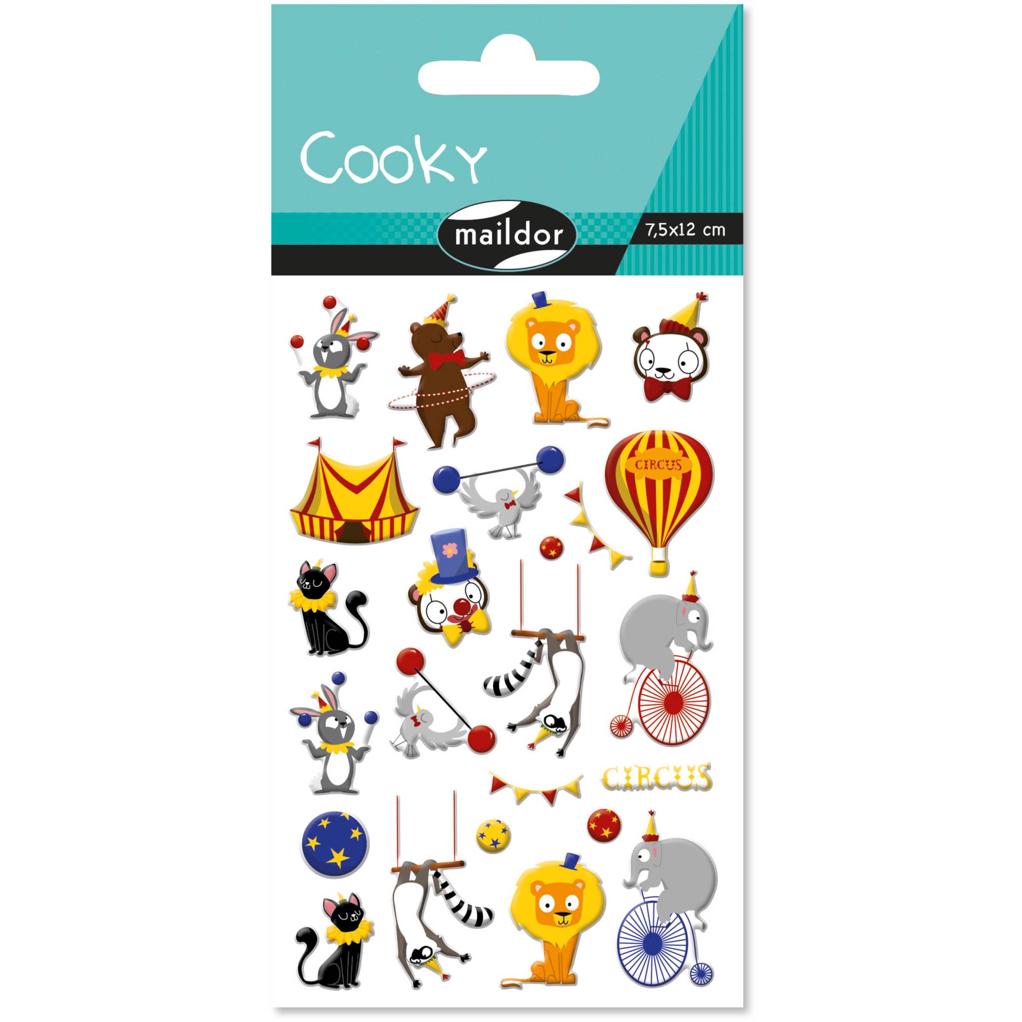 Maildor 10x Cooky, 1 Stickerbogen 7,5x12cm, Zirkus - Mehrfarbig CY139C