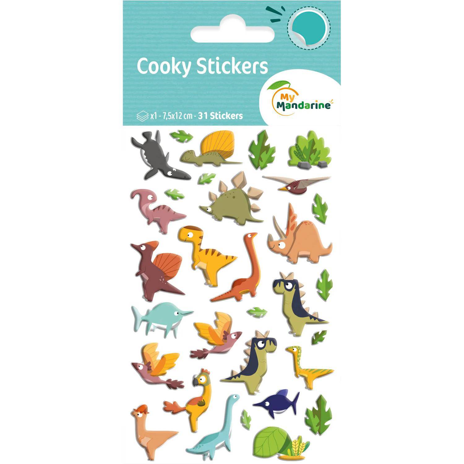Maildor 10x Cooky, 1 Stickerbogen 7,5x12cm, Dinosaurier - Mehrfarbig CY137C