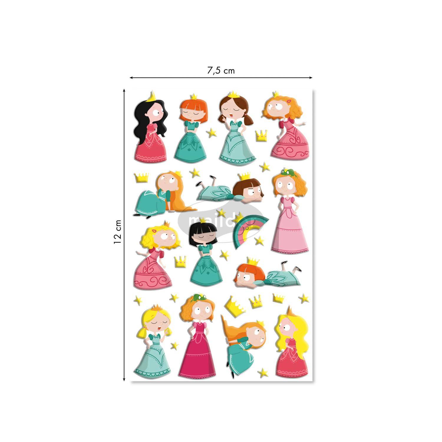 Maildor 10x Cooky, 1 Stickerbogen 7,5x12cm, Prinzessinnen - Mehrfarbig CY136C