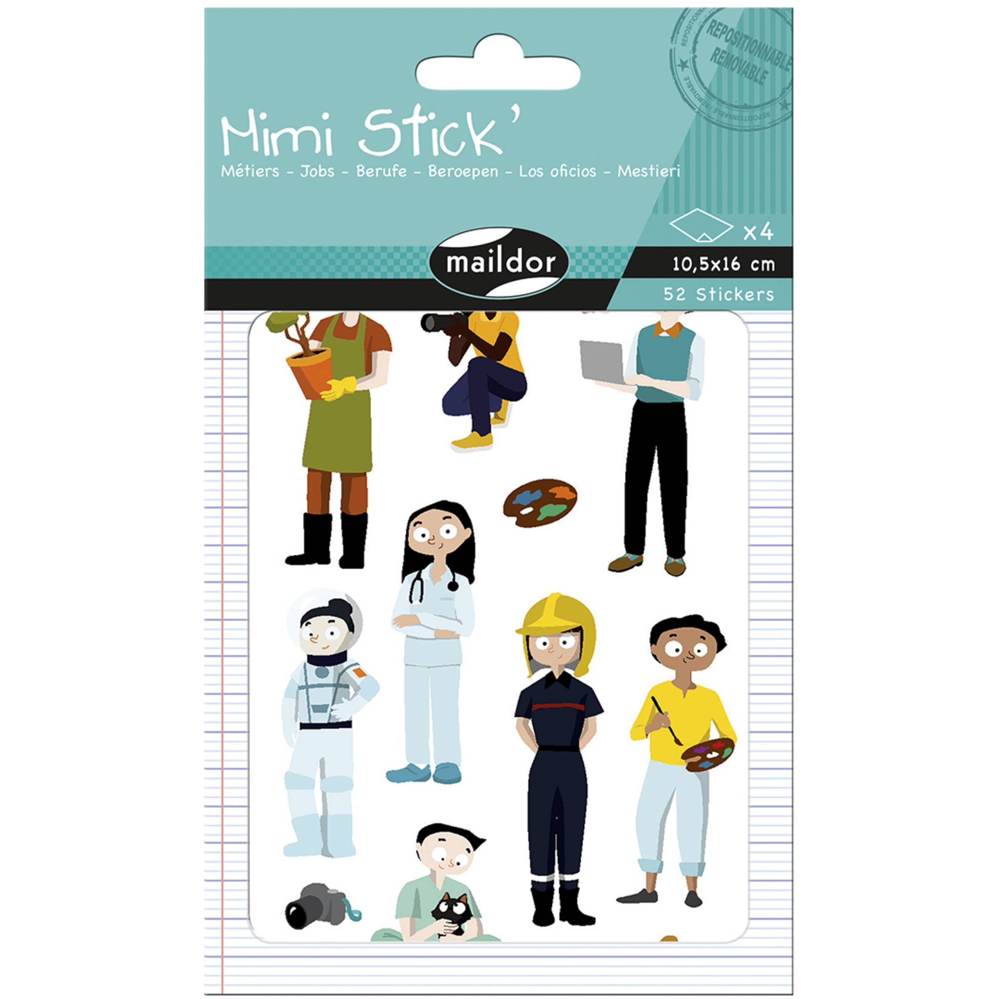 Maildor 10x Mimi Stick', 4 Stickerbogen 10,5x16cm, Berufe - Mehrfarbig AE219C