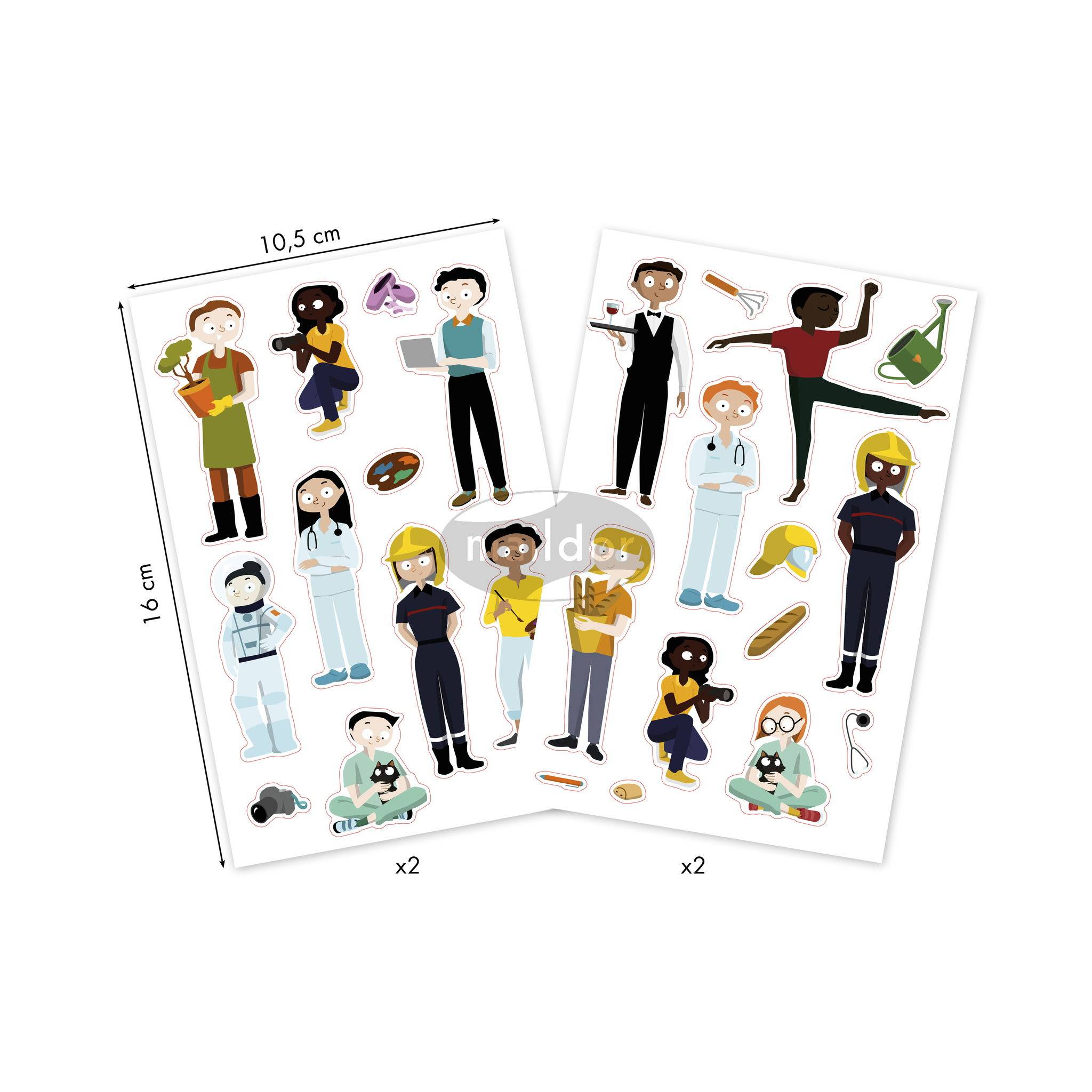 Maildor 10x Mimi Stick', 4 Stickerbogen 10,5x16cm, Berufe - Mehrfarbig AE219C