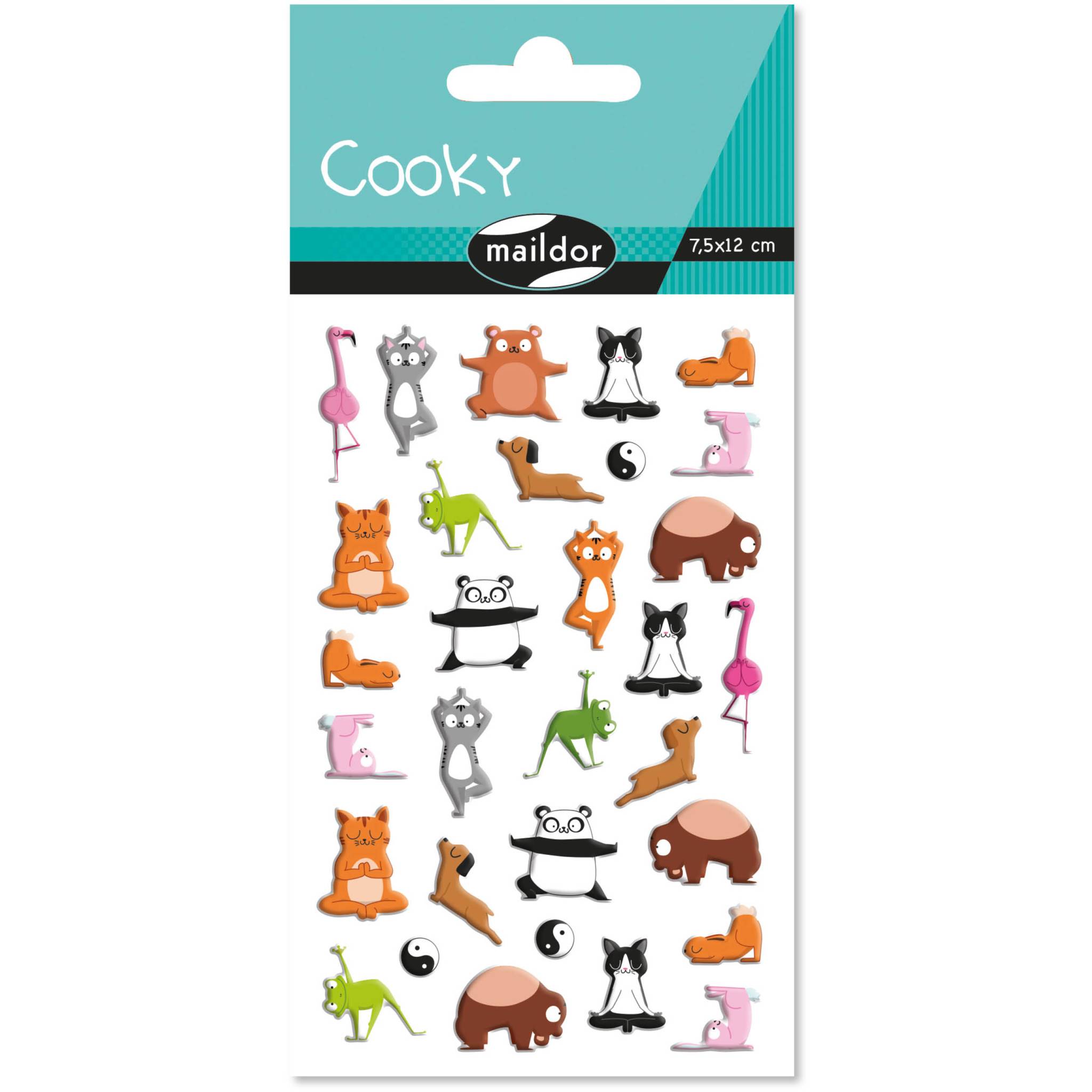 Maildor 10x Cooky, 1 Stickerbogen 7,5x12cm, Tiere Yoga - Mehrfarbig CY144C