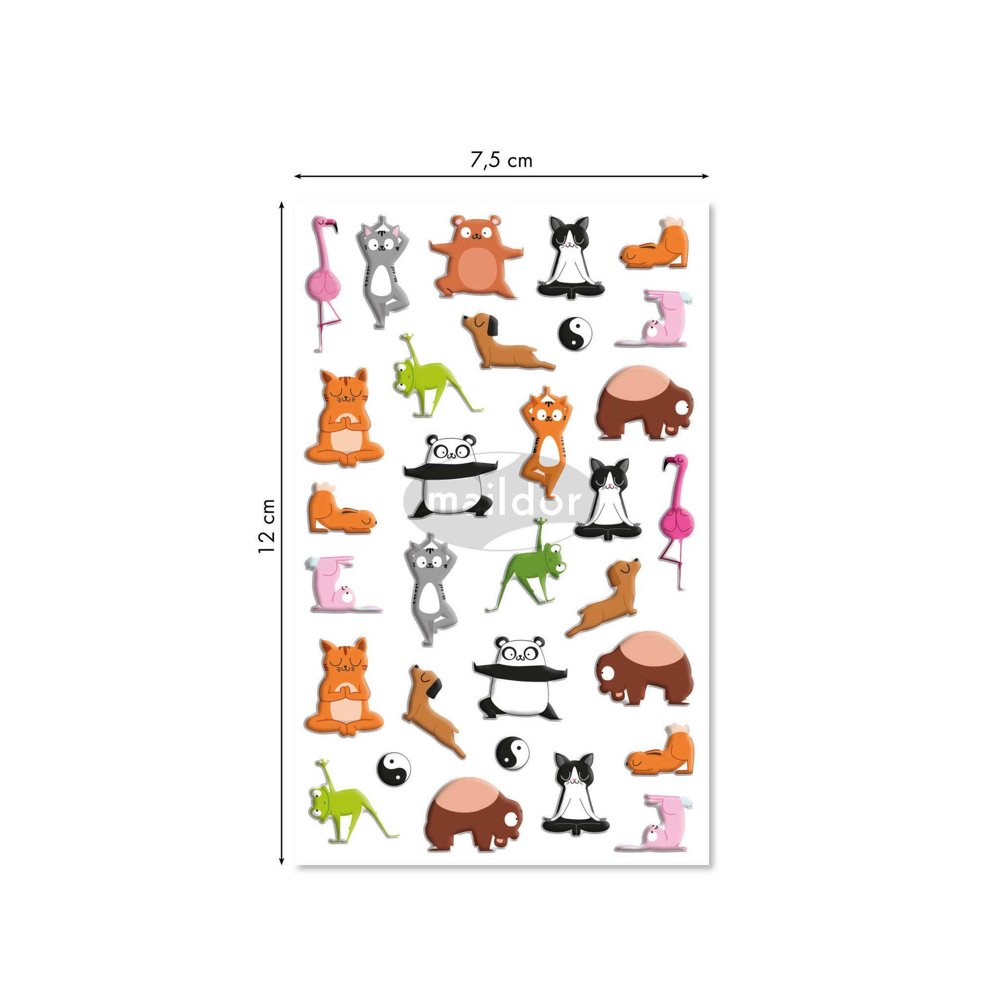 Maildor 10x Cooky, 1 Stickerbogen 7,5x12cm, Tiere Yoga - Mehrfarbig CY144C