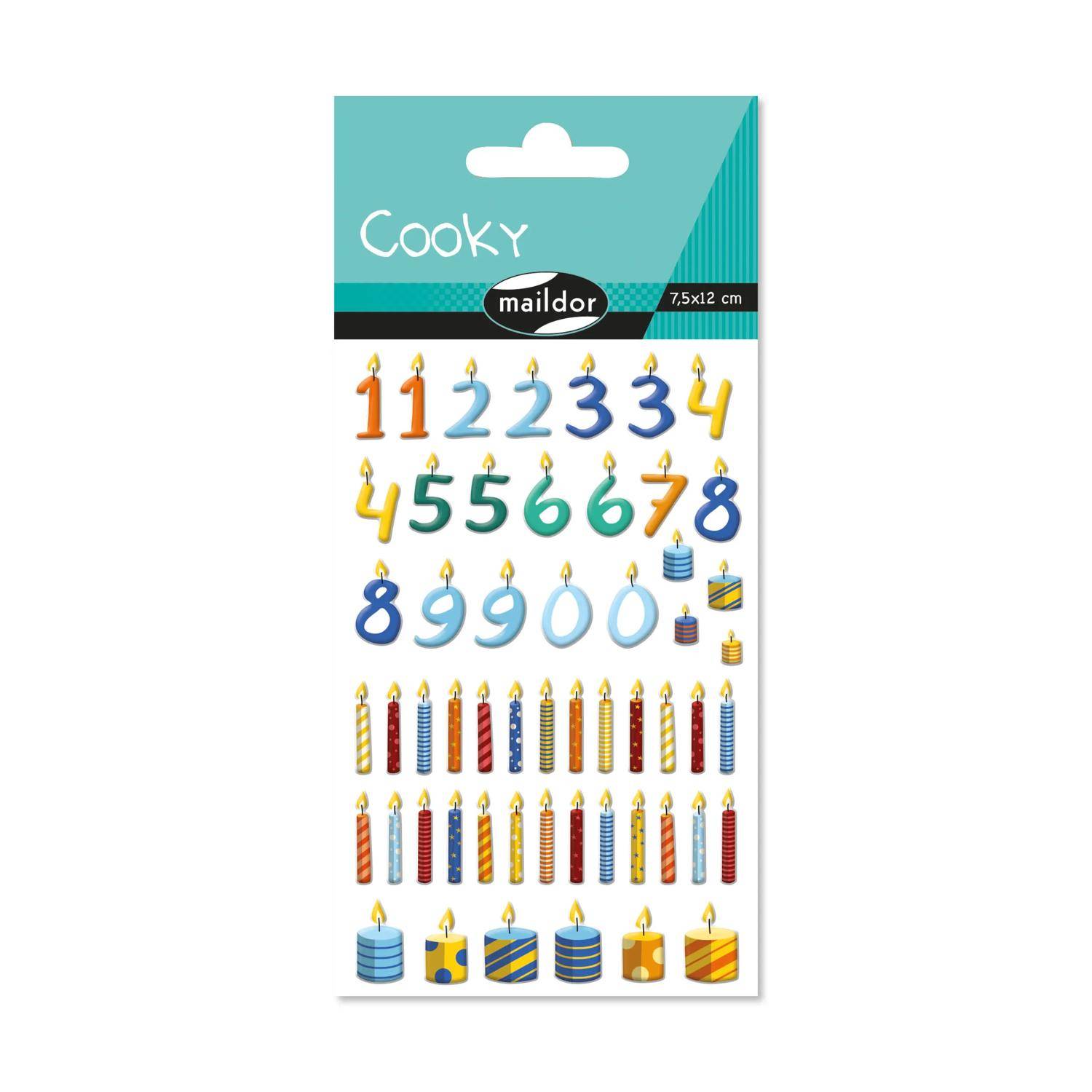 Maildor 10x Cooky, 1 Stickerbogen 7,5x12cm, Kerzen - Mehrfarbig CY140C