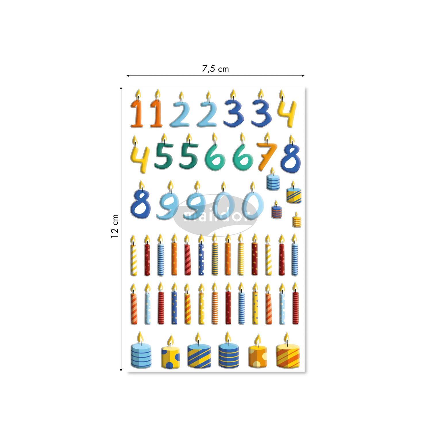 Maildor 10x Cooky, 1 Stickerbogen 7,5x12cm, Kerzen - Mehrfarbig CY140C