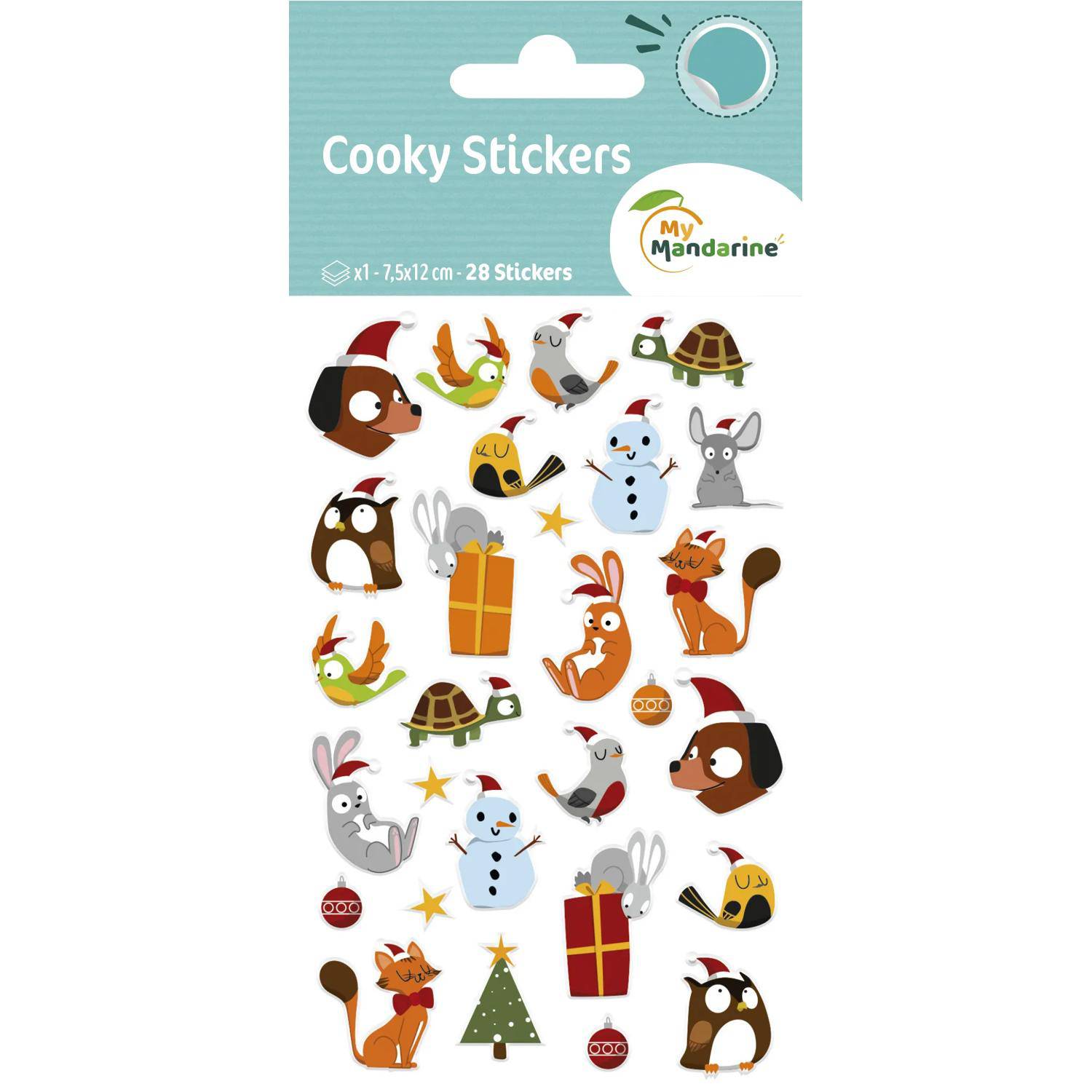 Maildor 10x Cooky, 1 Stickerbogen 7,5x12cm, Tiere Weihnachten Mehrfarbig CY147C