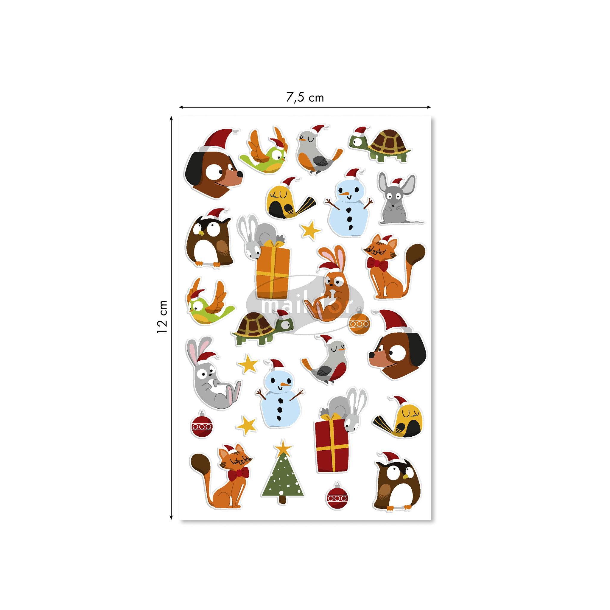Maildor 10x Cooky, 1 Stickerbogen 7,5x12cm, Tiere Weihnachten Mehrfarbig CY147C
