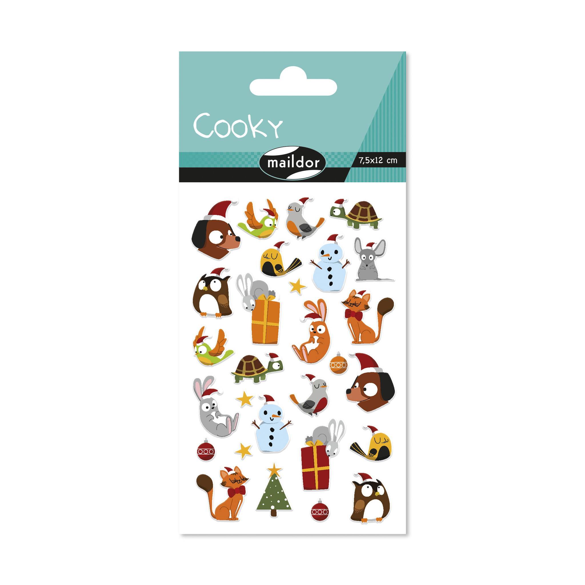 Maildor 10x Cooky, 1 Stickerbogen 7,5x12cm, Tiere Weihnachten Mehrfarbig CY147C