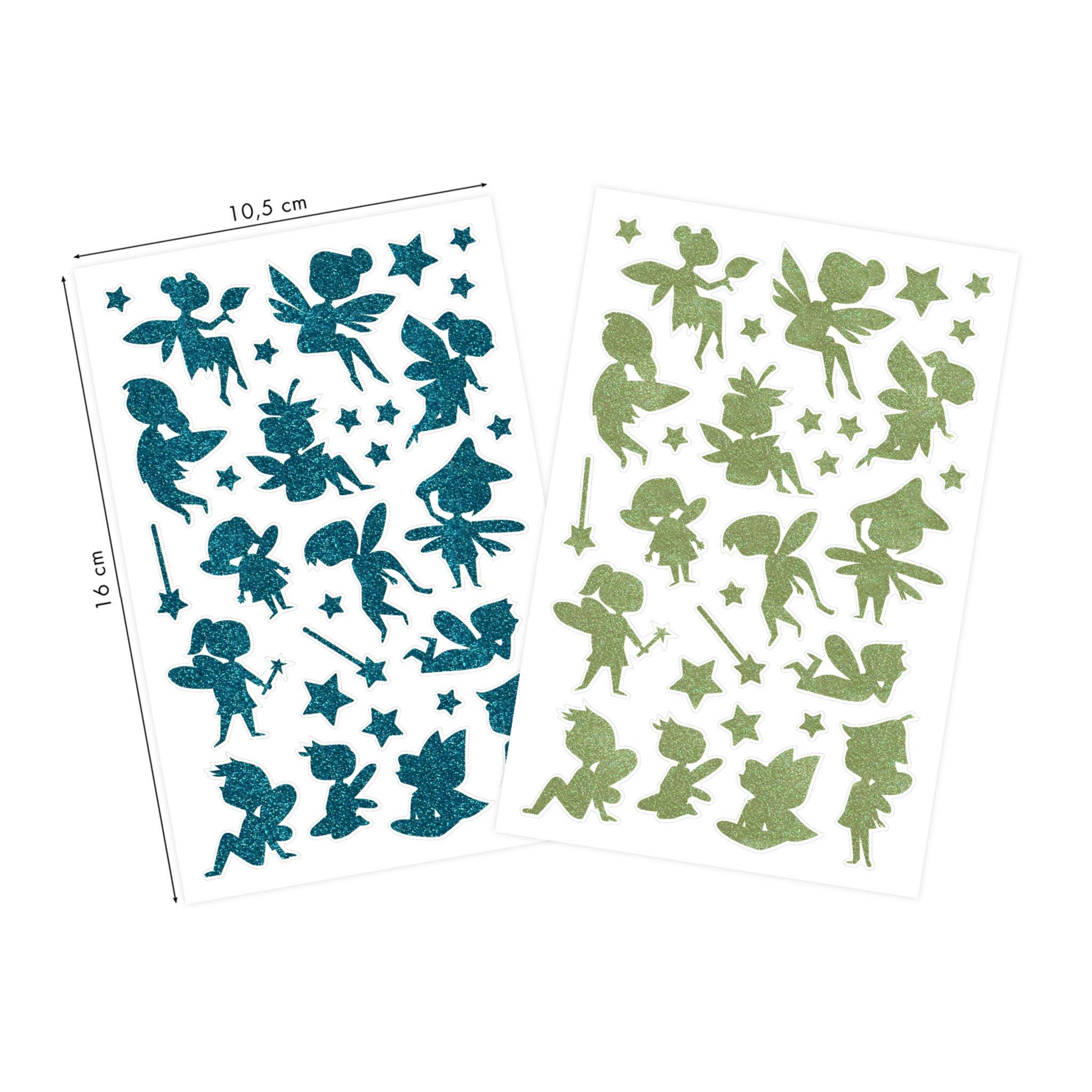 Maildor 10x Glitty, 2 Stickerbogen 10,5x16cm, Feen, Blau und Grün - Blau AE223C