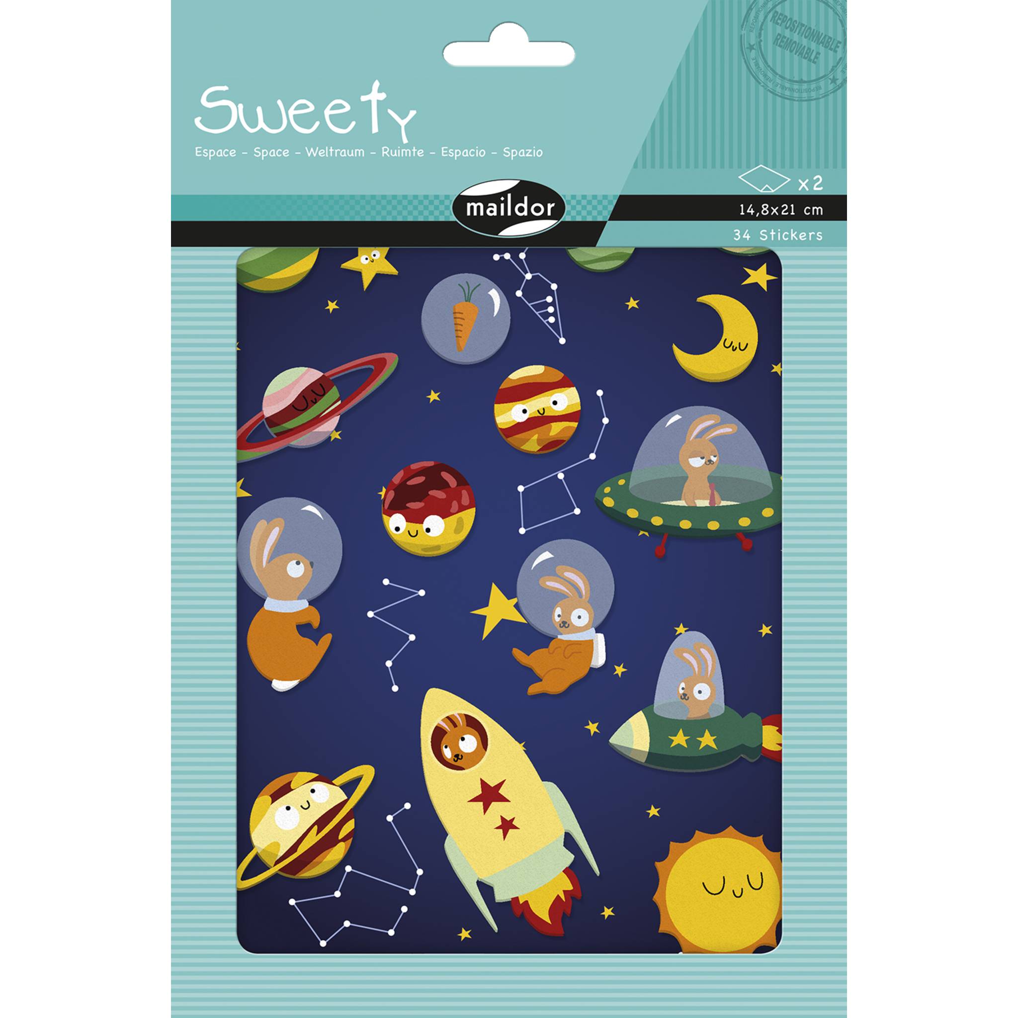 Maildor 10x Sweety, 2 Stickerbogen 14,8x21cm, Weltraum - Mehrfarbig AE224C