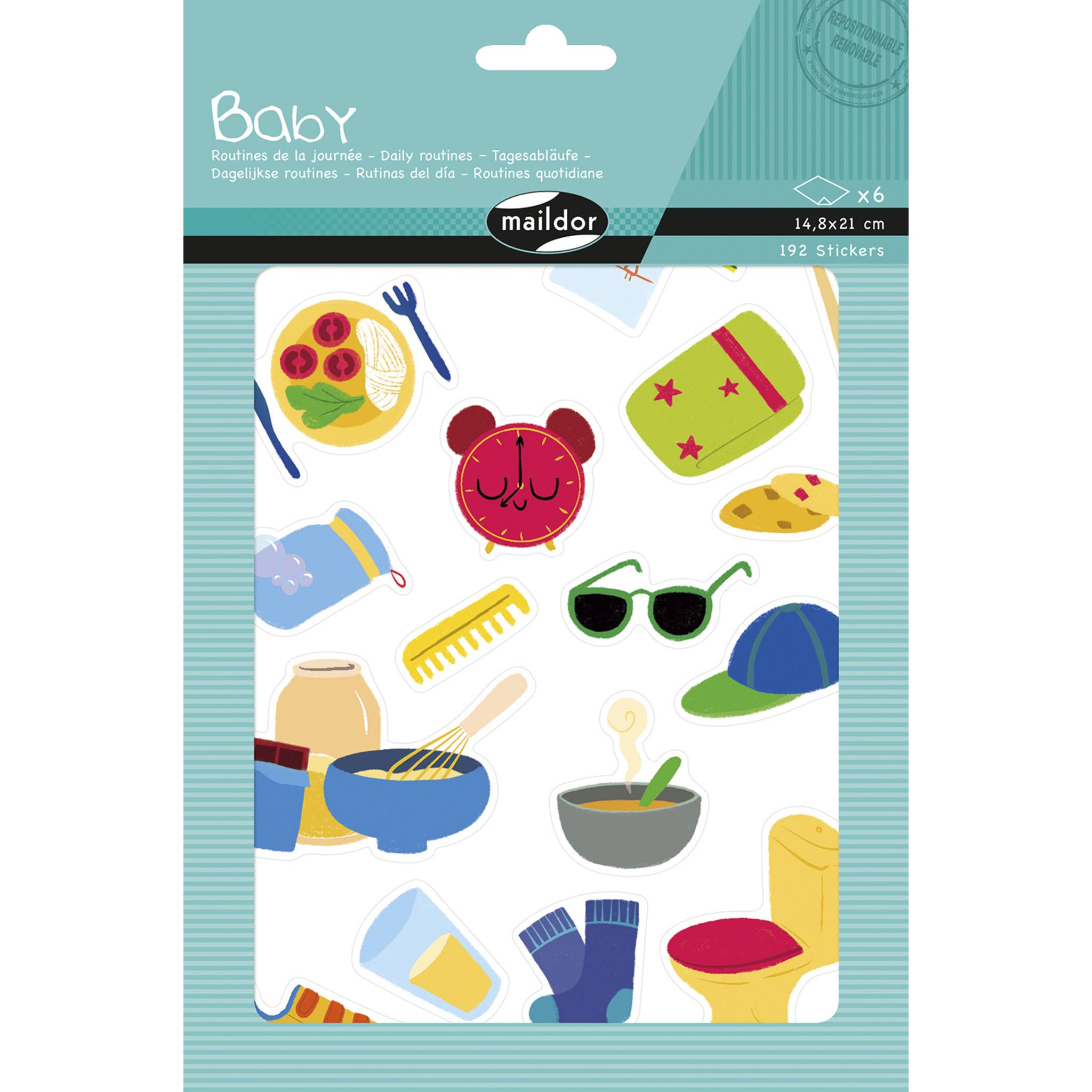 Maildor 10x Baby, 6 Stickerbogen 14,8x21cm, Tagesroutinen - Mehrfarbig AE229C