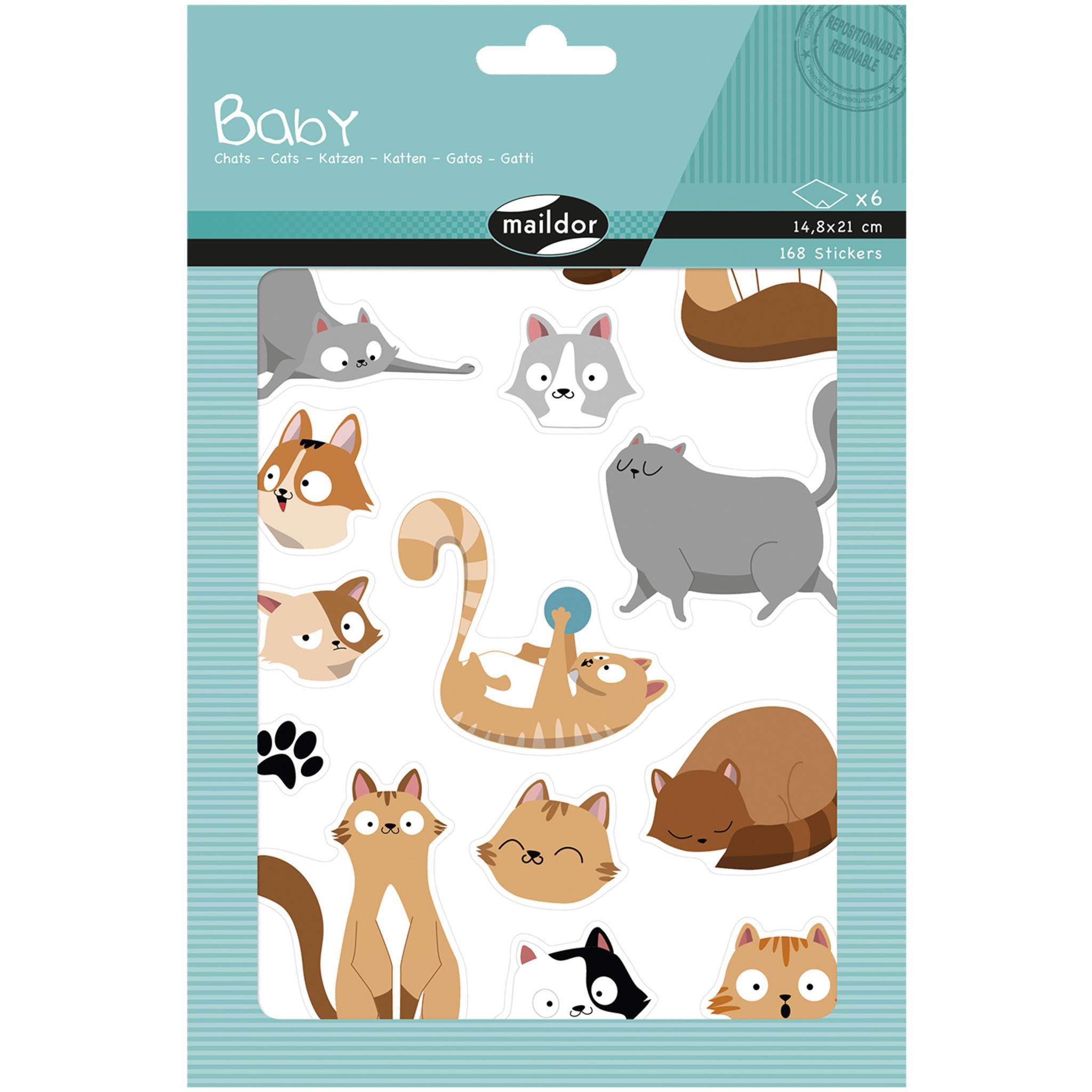 Maildor 10x Baby, 6 Stickerbogen 14,8x21cm, Katzen - Mehrfarbig AE227C