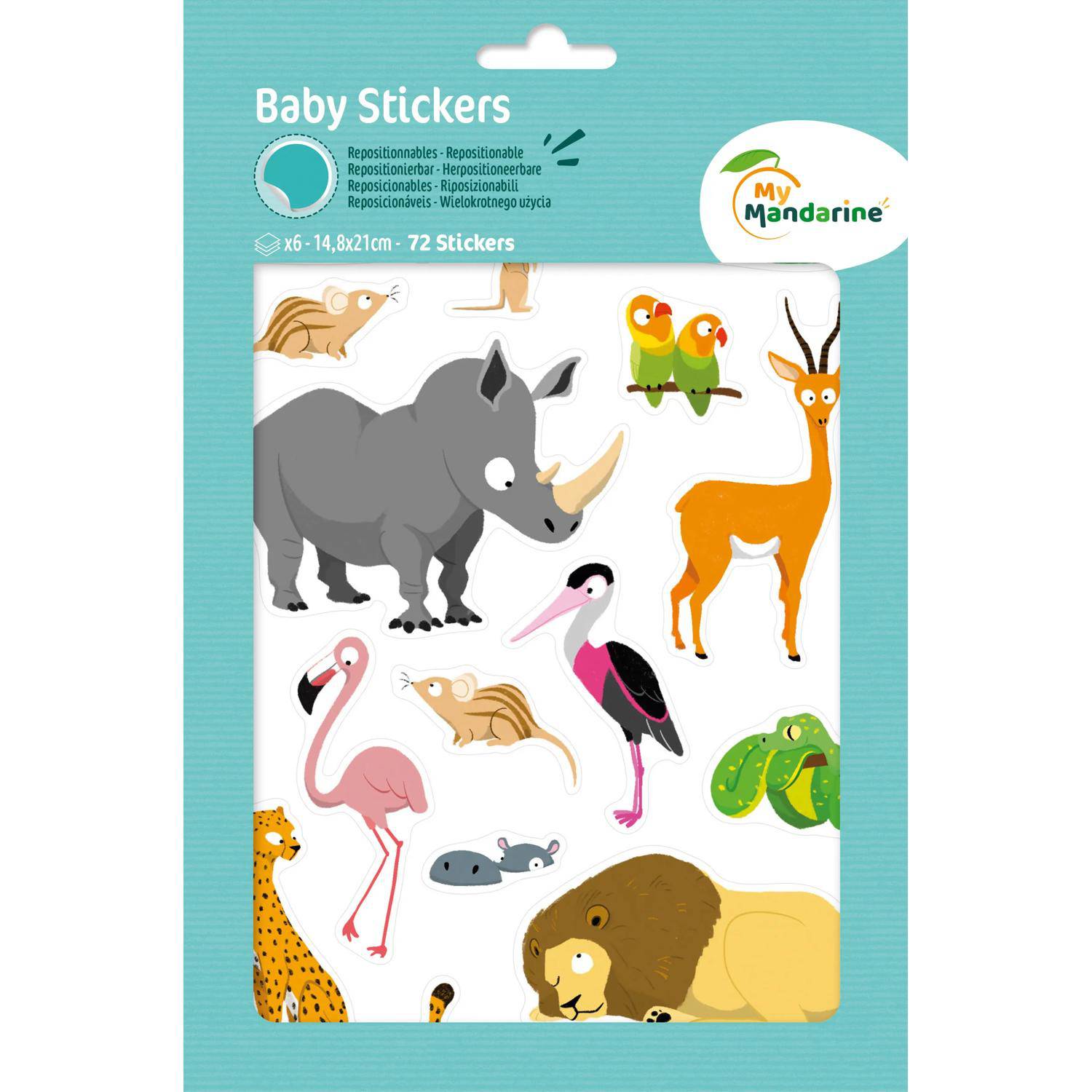 Maildor 10x Baby, 6 Stickerbogen 14,8x21cm, Wildtiere - Mehrfarbig AE228C