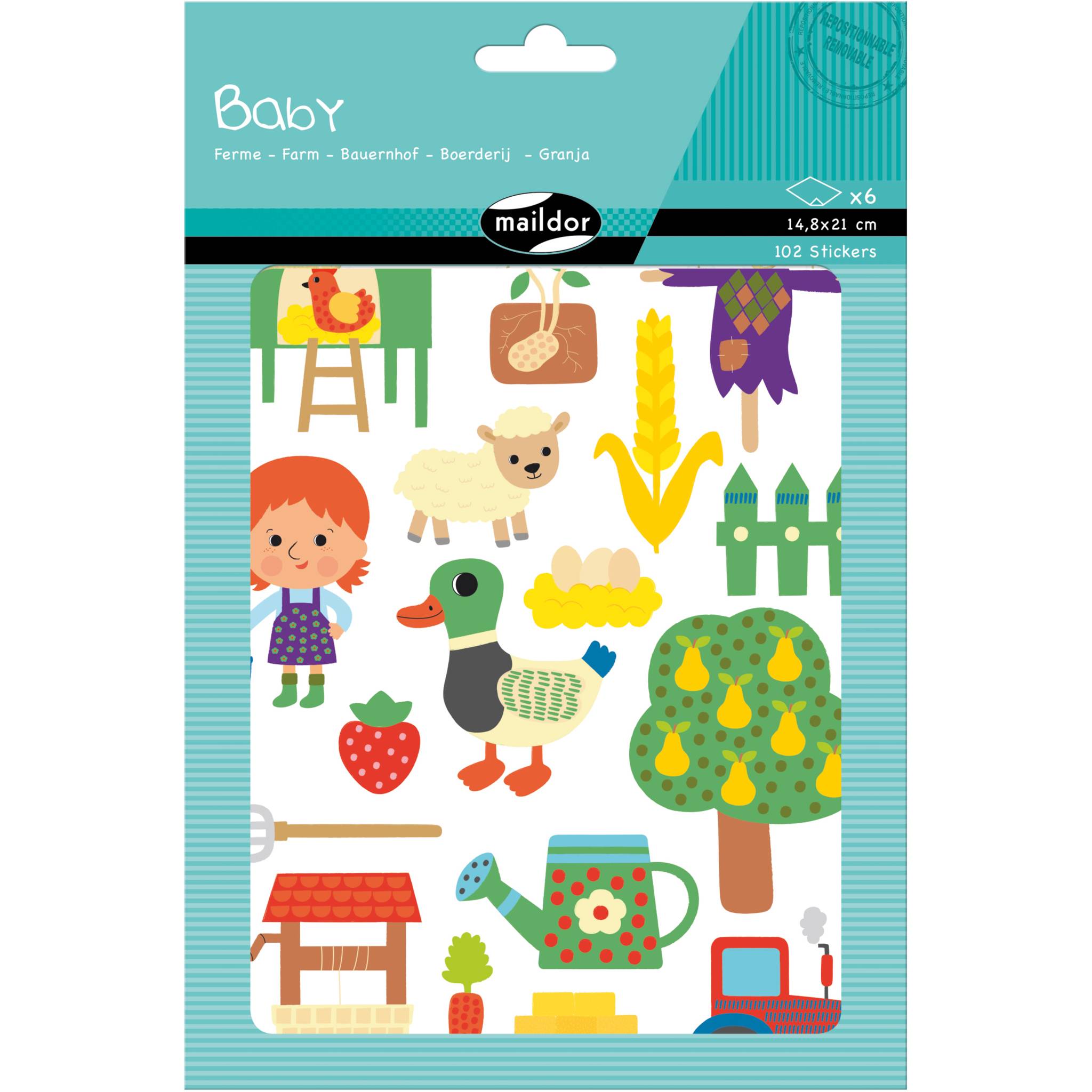 Maildor 10x Baby, 6 Stickerbogen 14,8x21cm, Der Bauernhof - Mehrfarbig AE165C