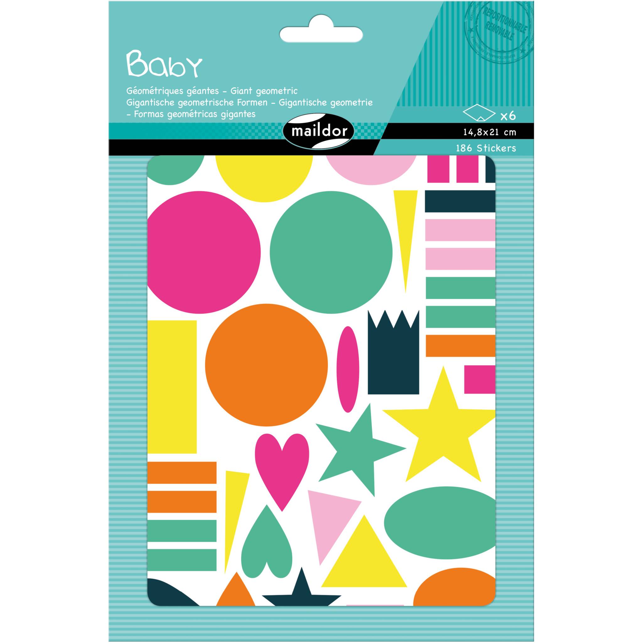 Maildor 10x Baby, 6 Stickerbogen 14,8x21cm, Riesige Formen - Mehrfarbig AE168C