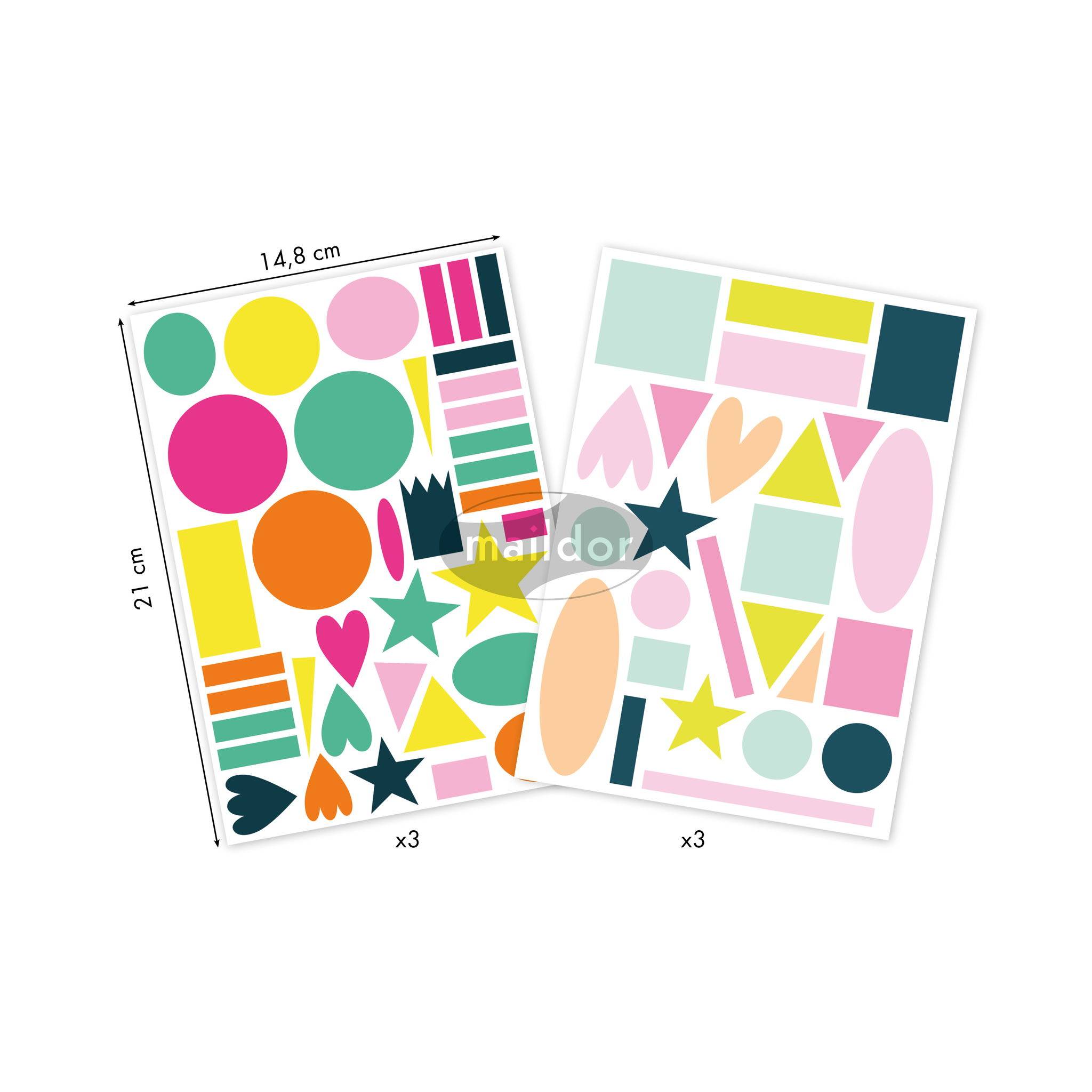 Maildor 10x Baby, 6 Stickerbogen 14,8x21cm, Riesige Formen - Mehrfarbig AE168C
