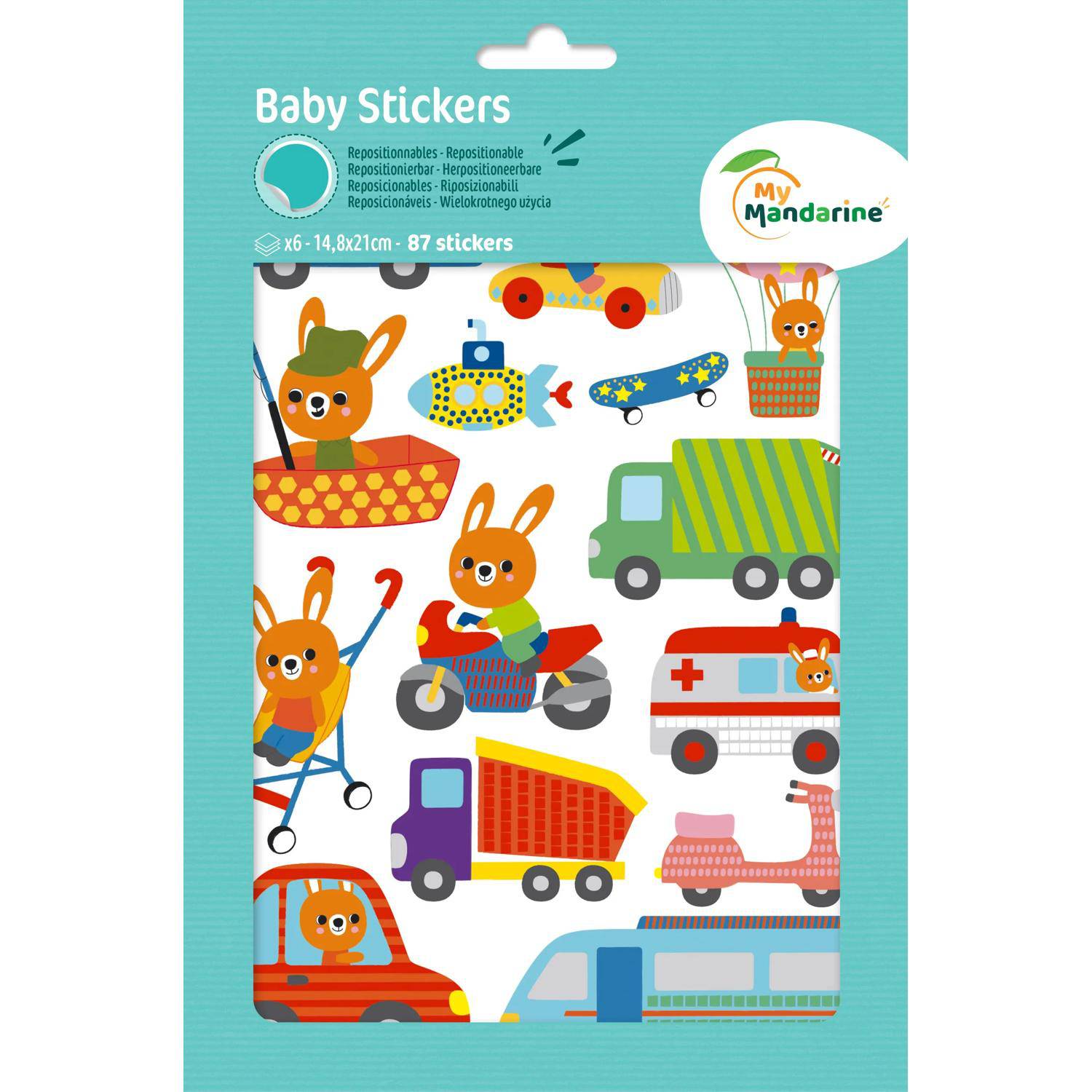 Maildor 10x Baby, 6 Stickerbogen 14,8x21cm, Transportmittel - Mehrfarbig AE166C