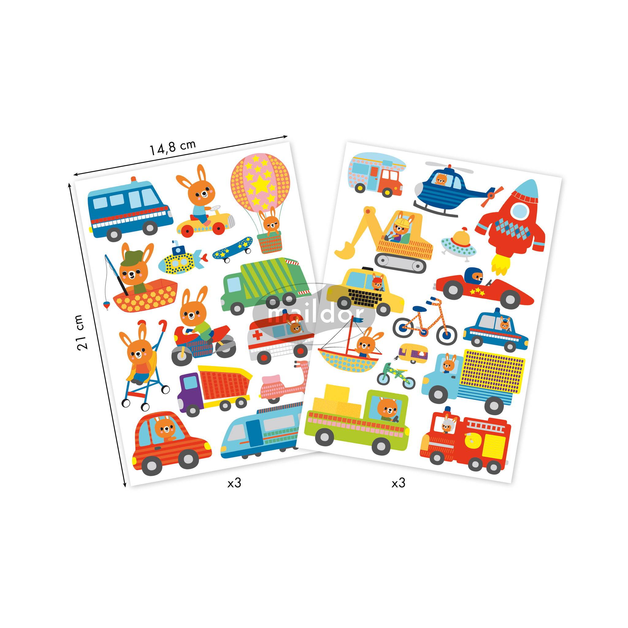 Maildor 10x Baby, 6 Stickerbogen 14,8x21cm, Transportmittel - Mehrfarbig AE166C