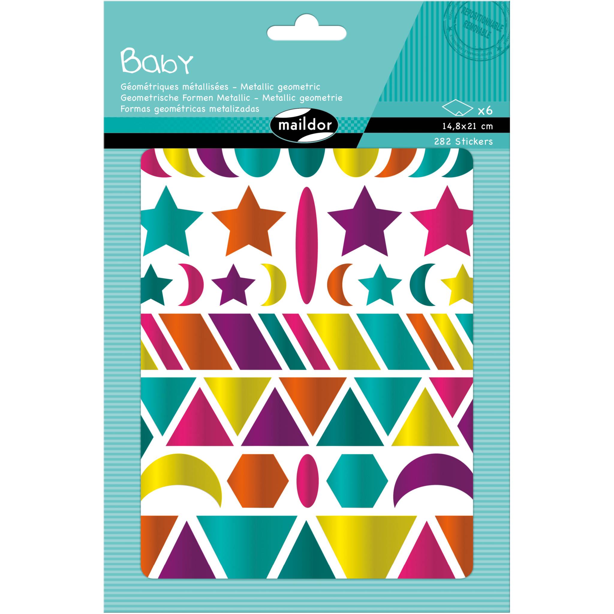 Maildor 10x Baby, 6 Stickerbogen 14,8x21cm, Geometrisch Metallic AE167C