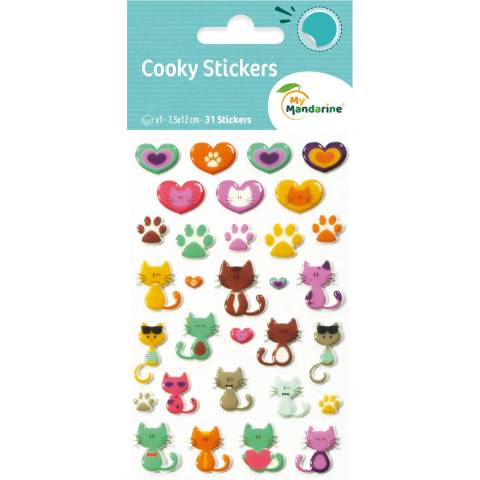 Maildor 10x Cooky, 1 Stickerbogen 7,5x12cm, Katzen/Herzen - Mehrfarbig 560500C