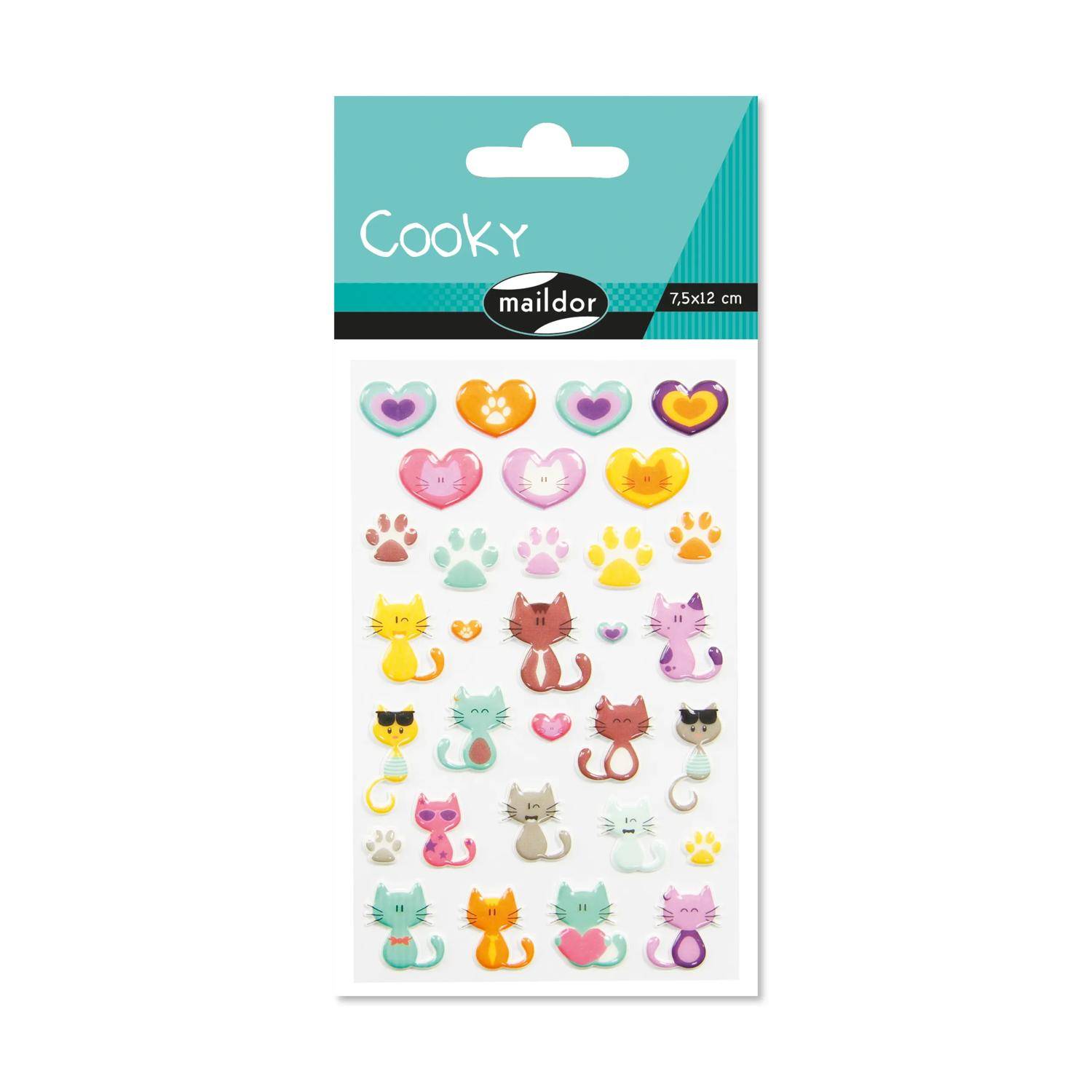 Maildor 10x Cooky, 1 Stickerbogen 7,5x12cm, Katzen/Herzen - Mehrfarbig 560500C