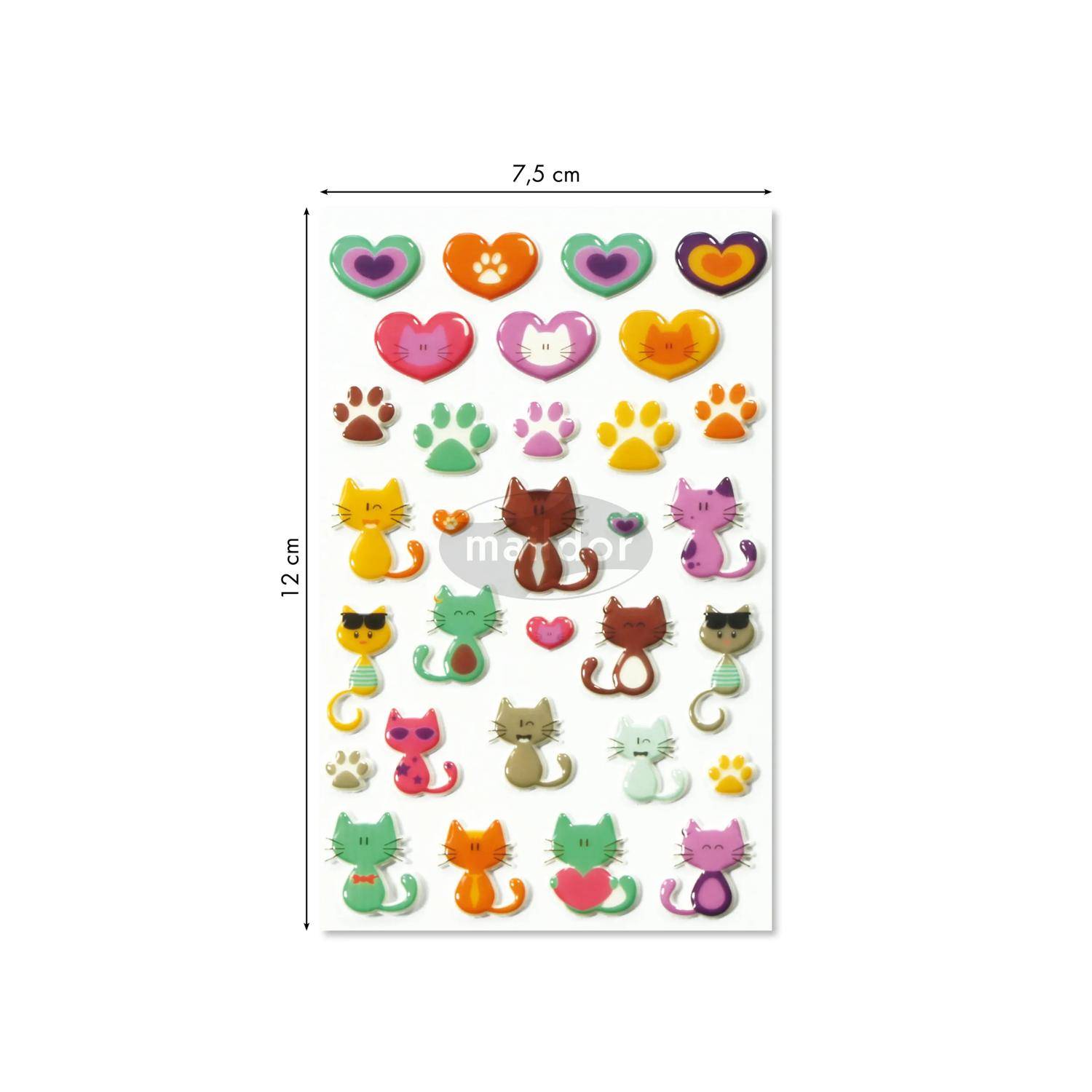 Maildor 10x Cooky, 1 Stickerbogen 7,5x12cm, Katzen/Herzen - Mehrfarbig 560500C