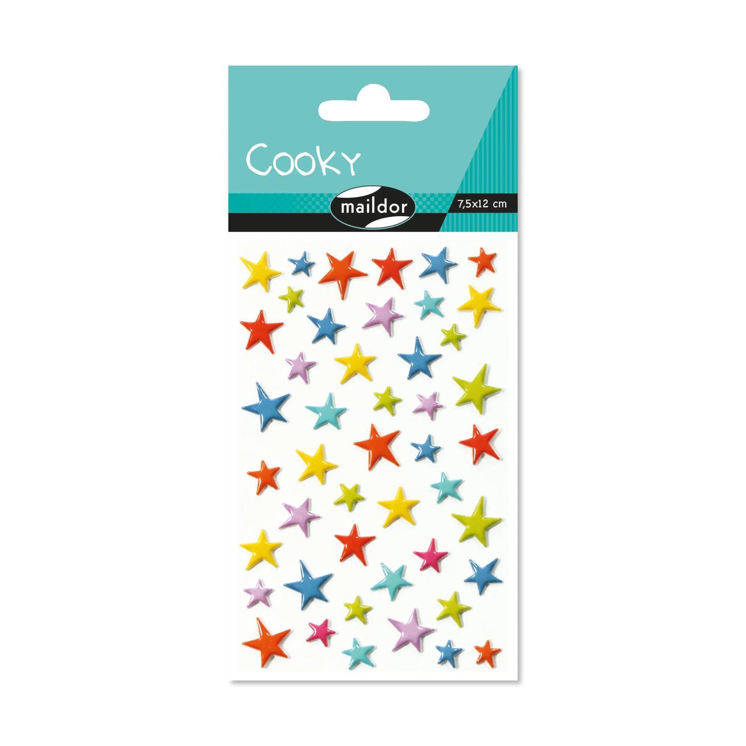 Maildor 10x Cooky, 1 Stickerbogen 7,5x12cm, Farbige Sterne - Mehrfarbig 560501C