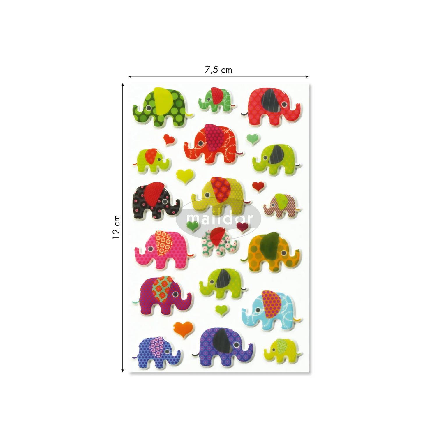 Maildor 10x Cooky, 1 Stickerbogen 7,5x12cm, Elefanten - Mehrfarbig 560372C