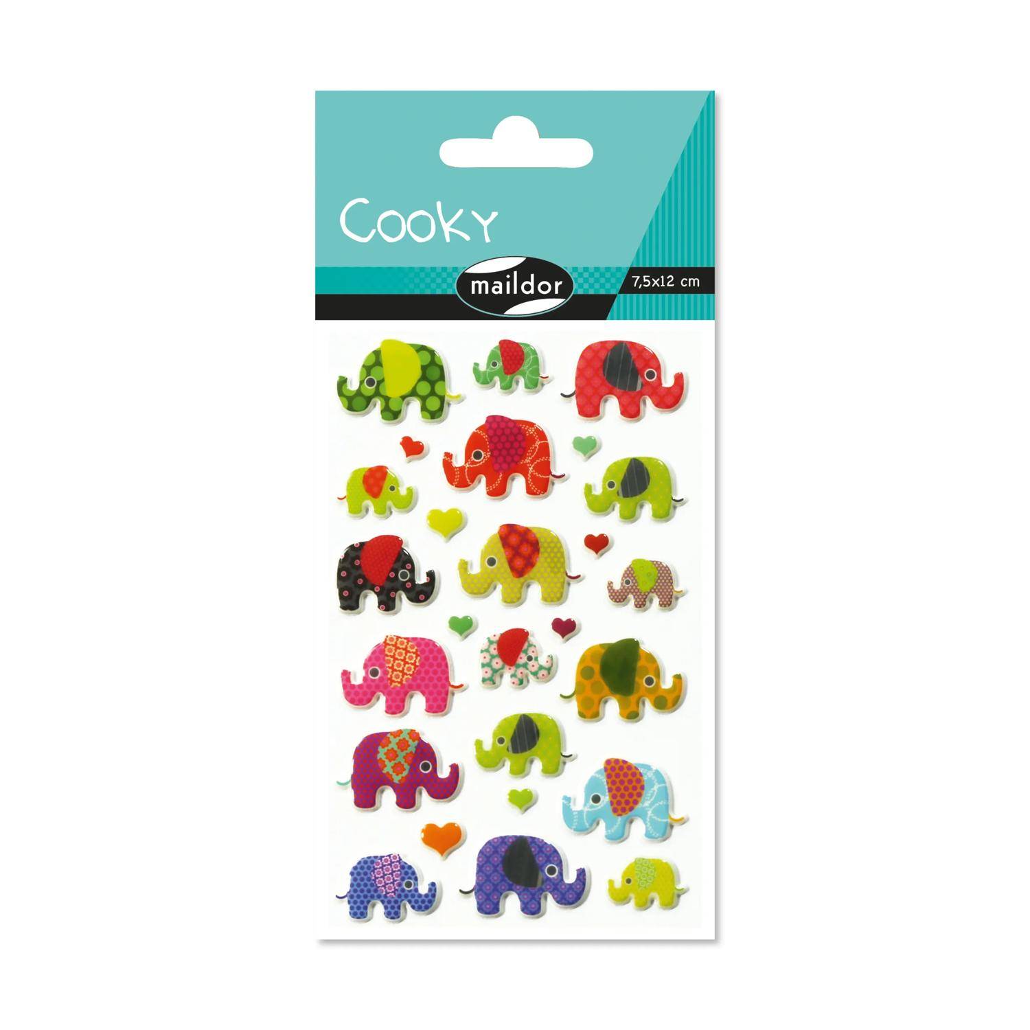 Maildor 10x Cooky, 1 Stickerbogen 7,5x12cm, Elefanten - Mehrfarbig 560372C
